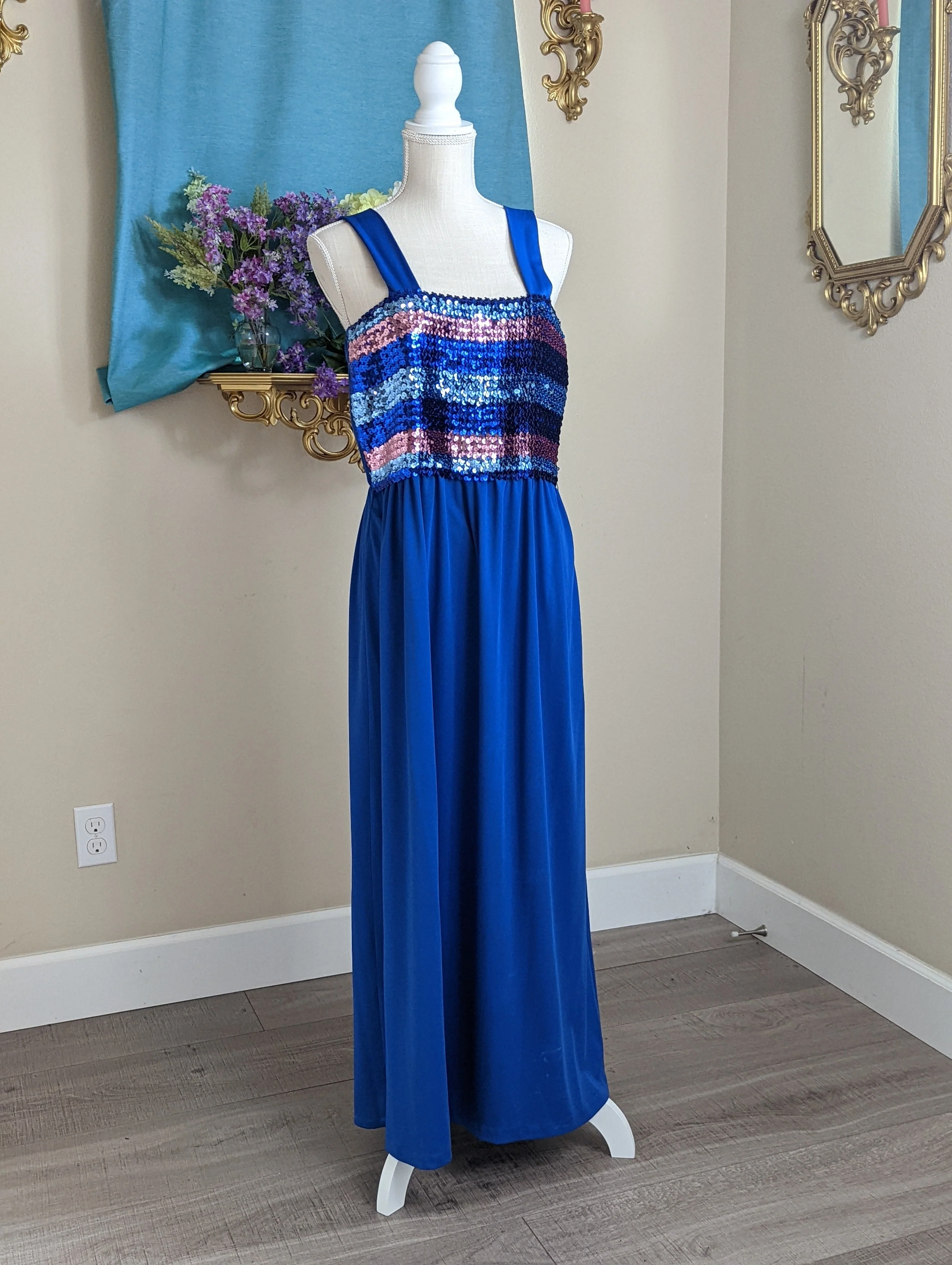 60s/70s Blue Cocoon Dress and Coverlet with Sequins - Image 6