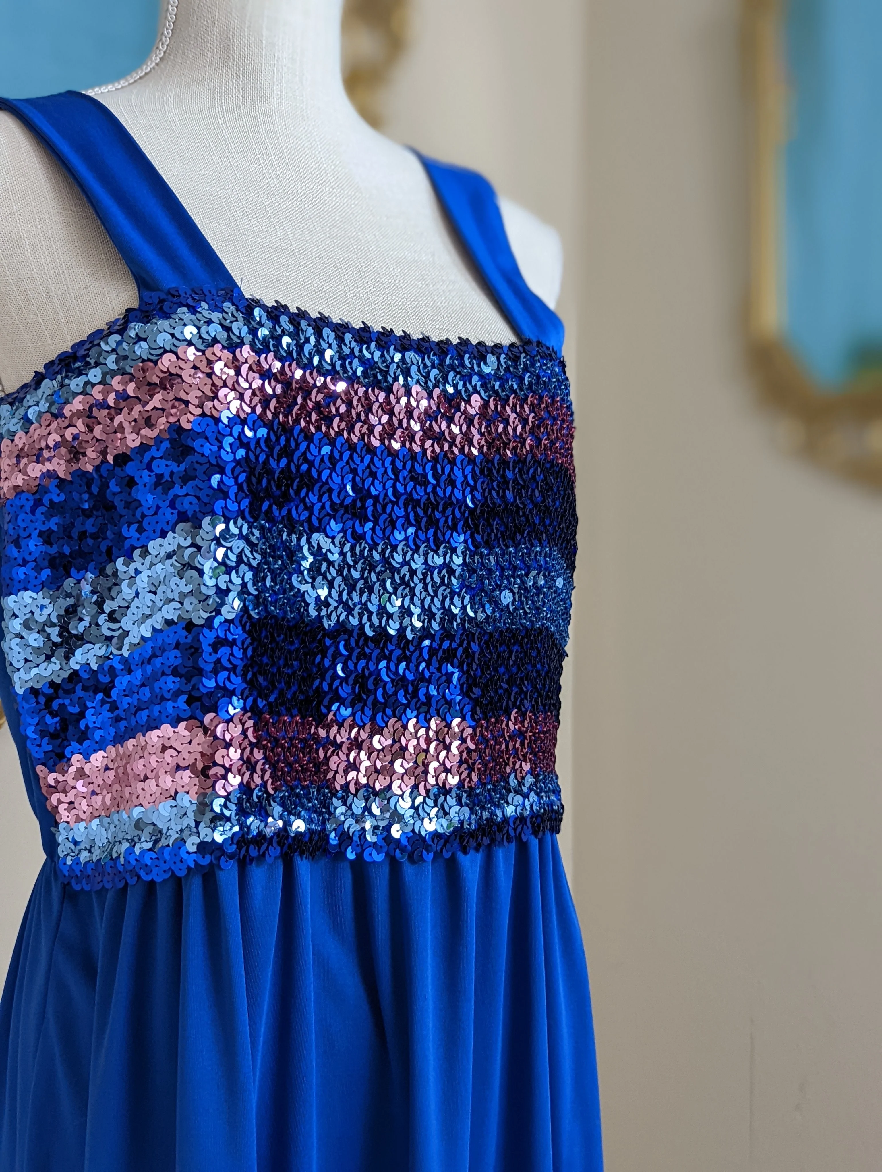 60s/70s Blue Cocoon Dress and Coverlet with Sequins - Image 7