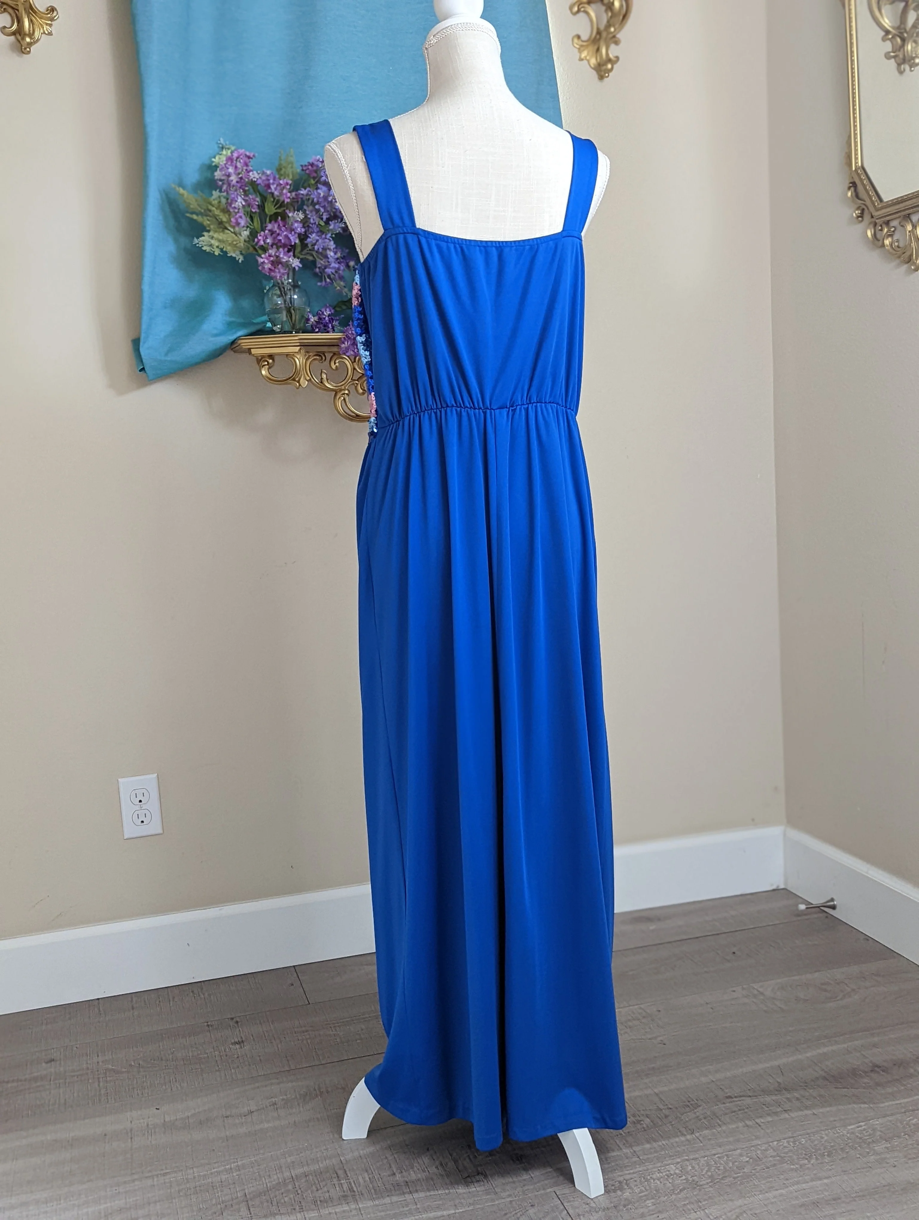60s/70s Blue Cocoon Dress and Coverlet with Sequins - Image 8