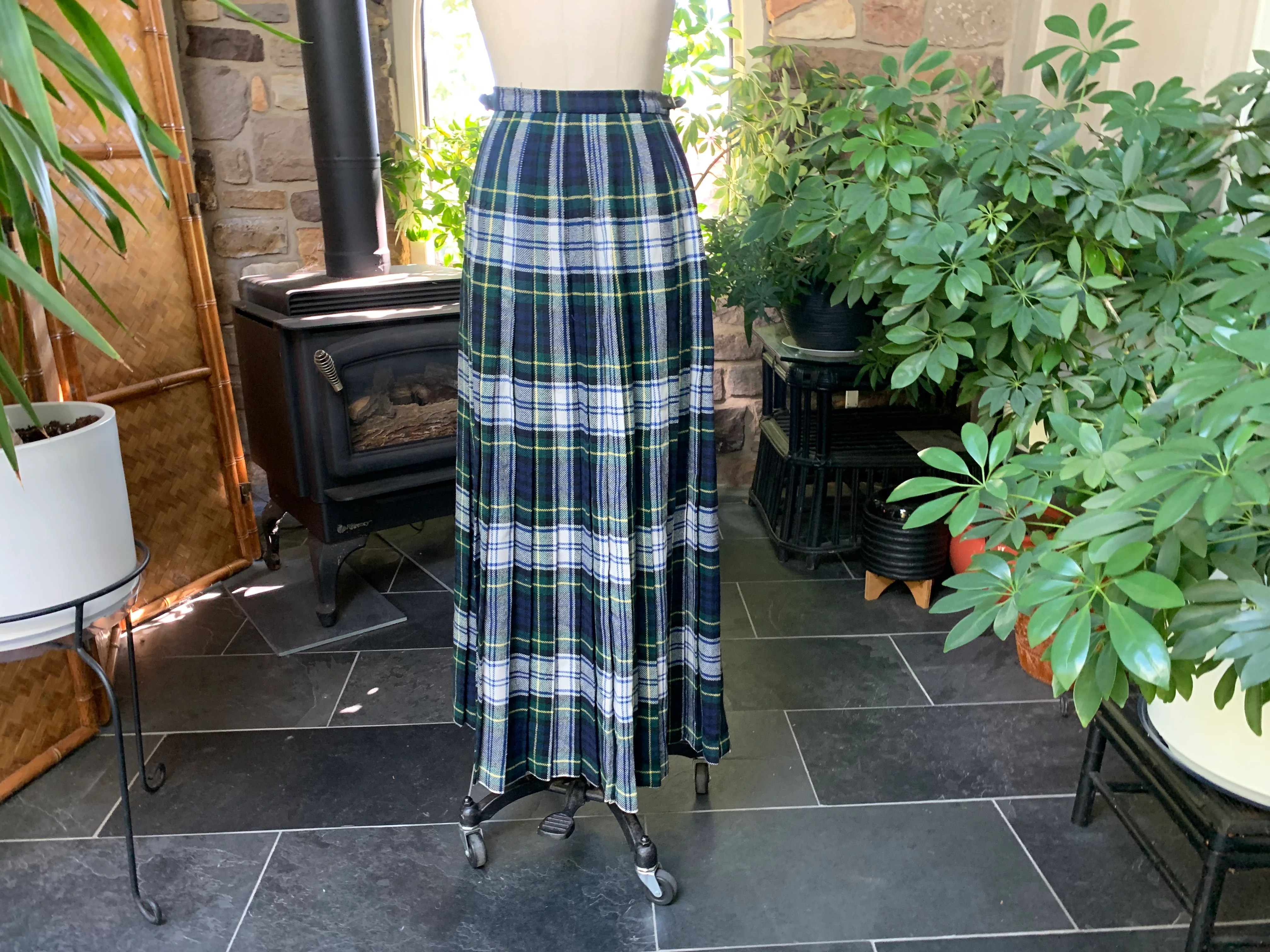 60s/70s Blue Green Tartan Plaid Wool Wrap Maxi Kilt Skirt - Image 2