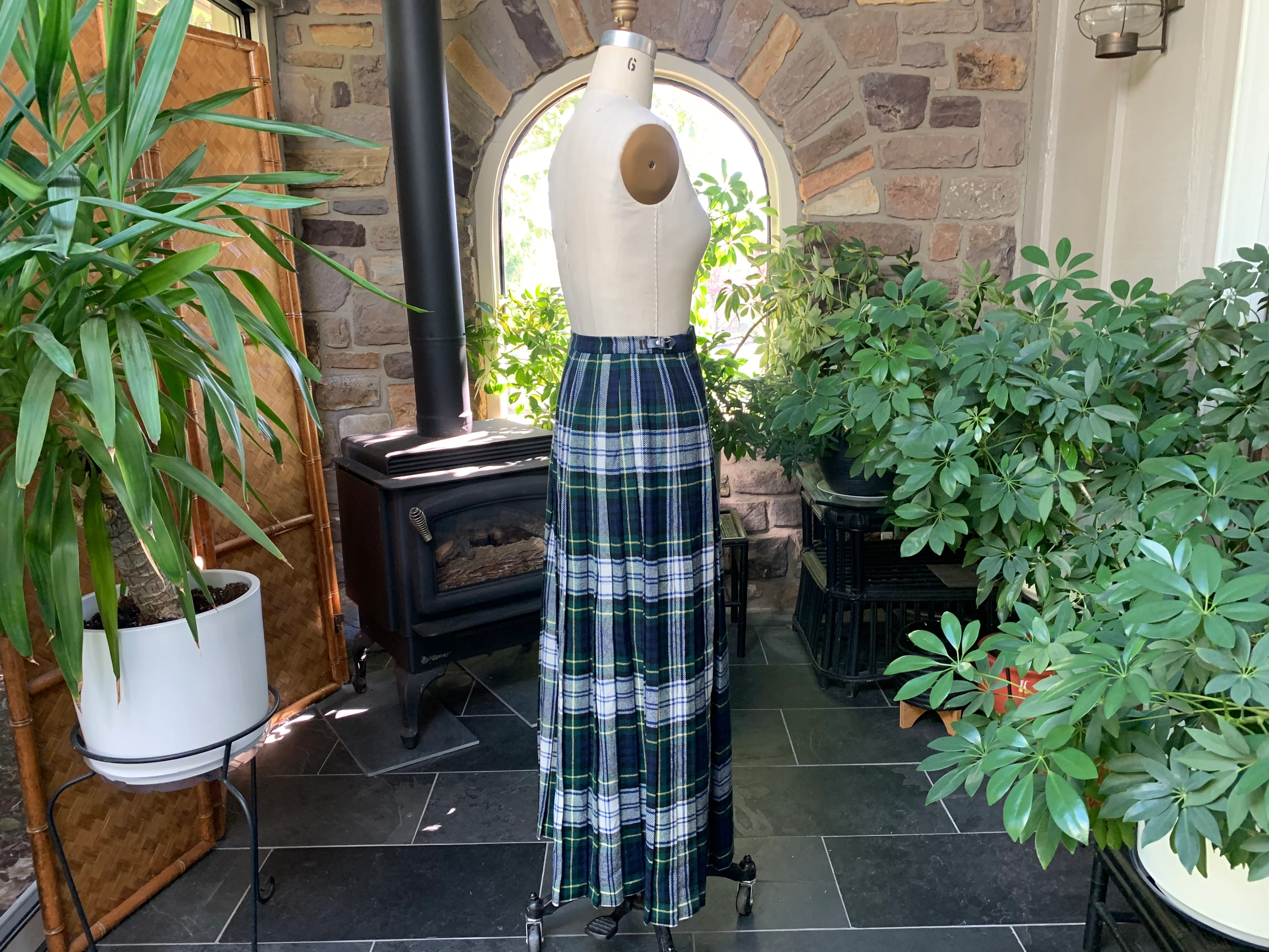 60s/70s Blue Green Tartan Plaid Wool Wrap Maxi Kilt Skirt - Image 7