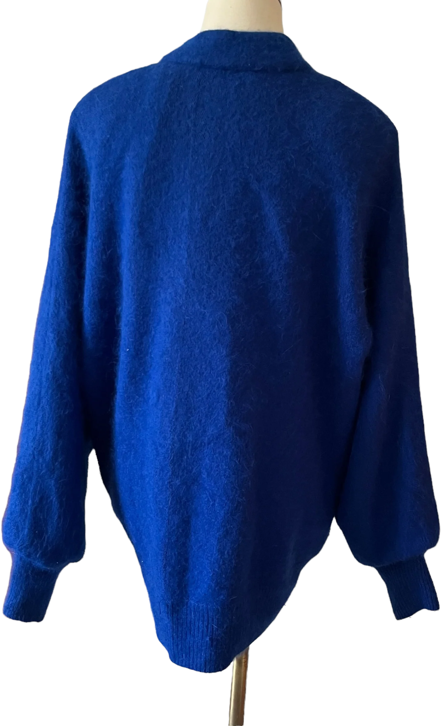 60s/70s Blue Mohair Knit Balloon Sleeve Cardigan By Ji Wang - Image 2