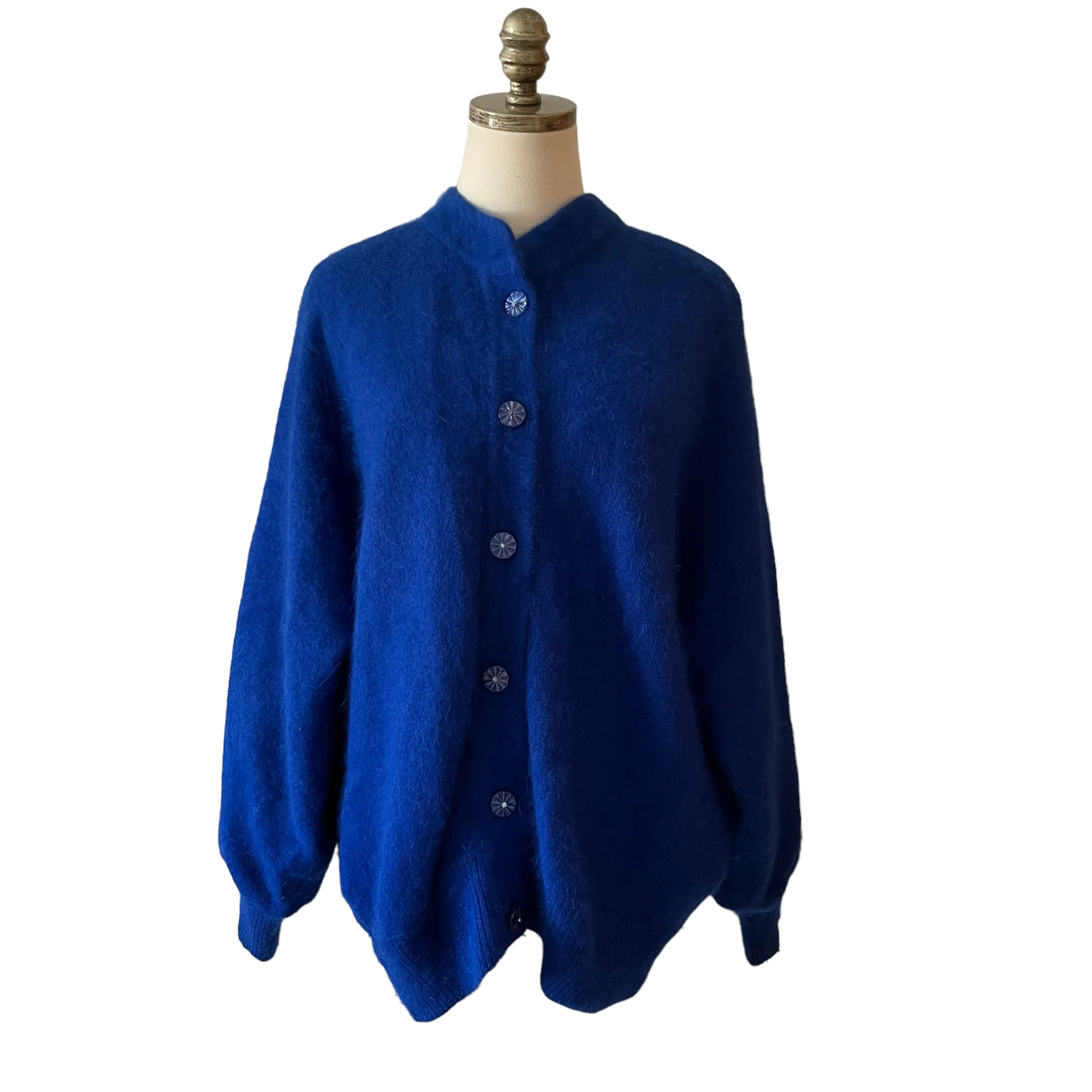 60s/70s Blue Mohair Knit Balloon Sleeve Cardigan By Ji Wang - Image 3