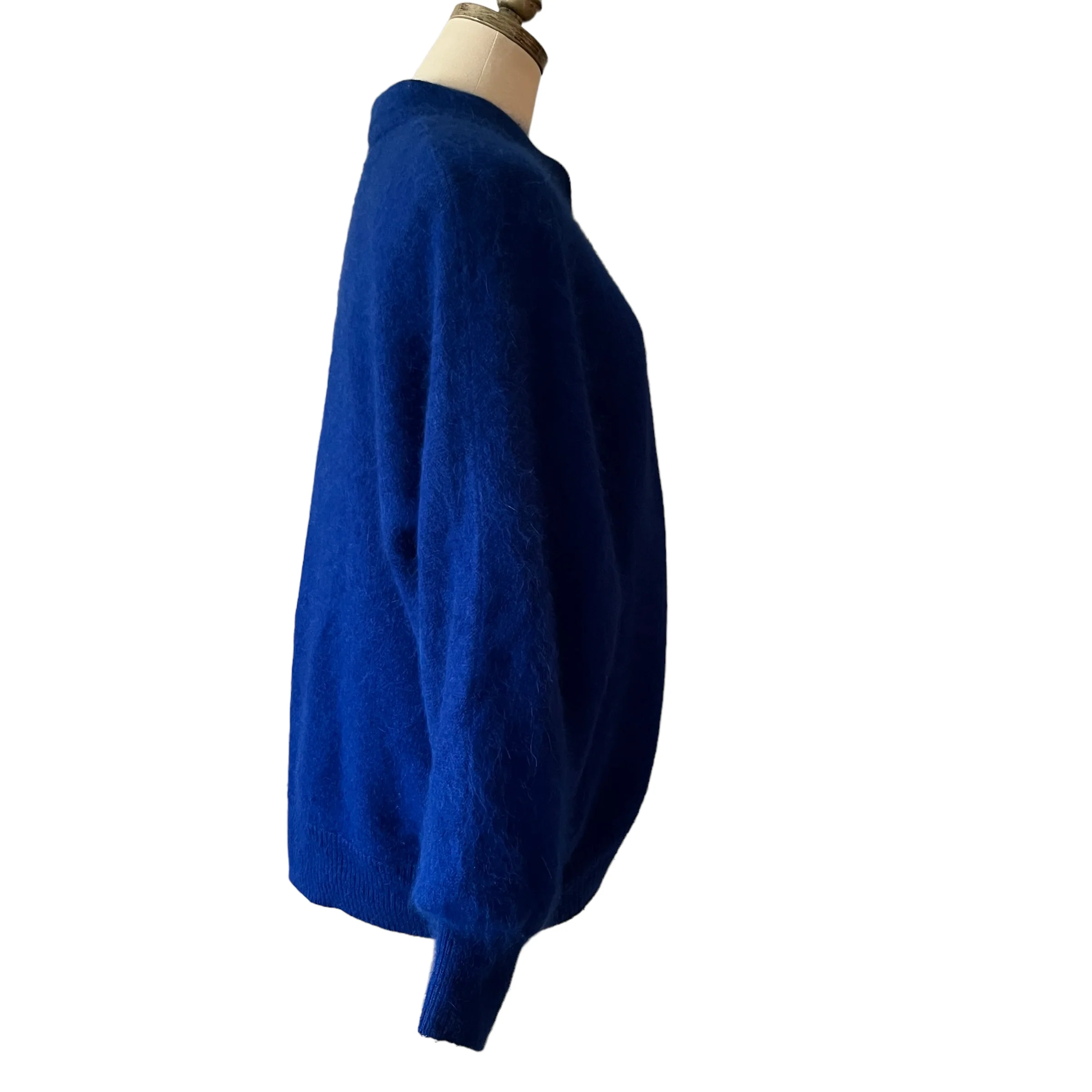 60s/70s Blue Mohair Knit Balloon Sleeve Cardigan By Ji Wang - Image 4