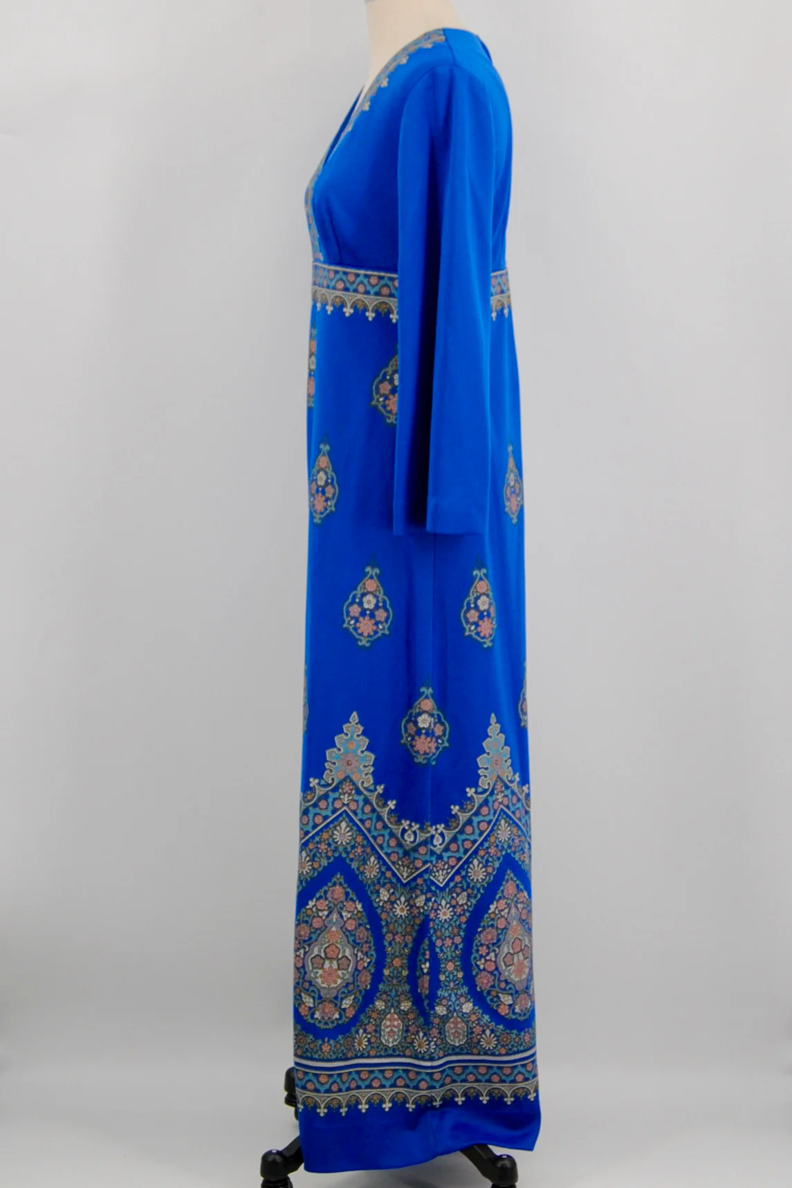 60s/70s Blue Polyester Long Sleeve Maxi Dress By Alfred Shaheen - Image 3