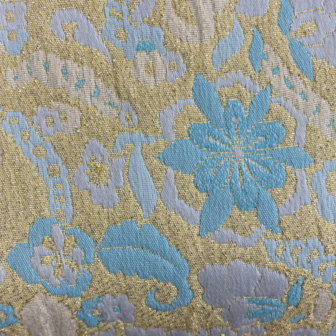 60s/70s Blue Yellow Green Metallic Lurex Floral Maxi Dress - Image 4