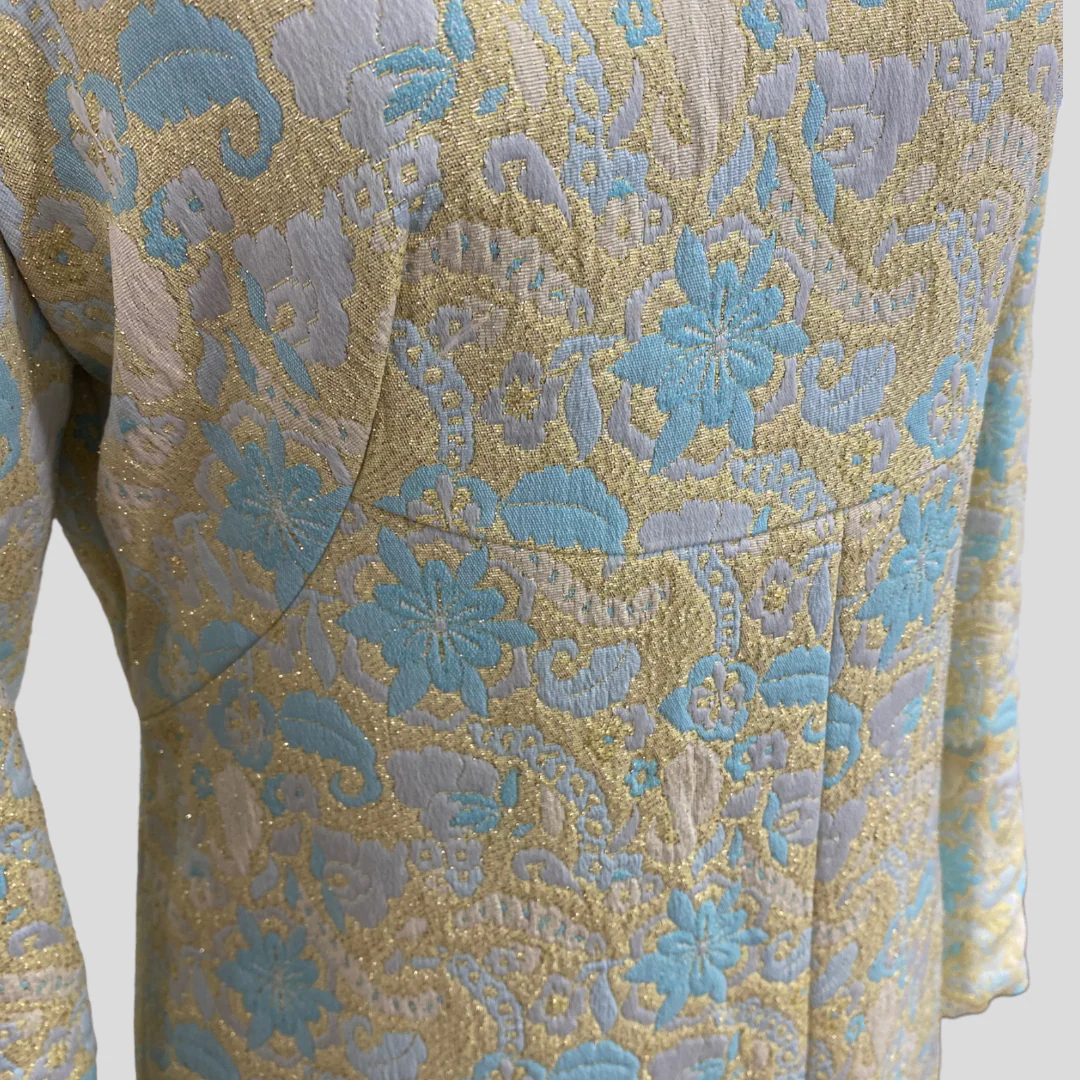 60s/70s Blue Yellow Green Metallic Lurex Floral Maxi Dress - Image 5