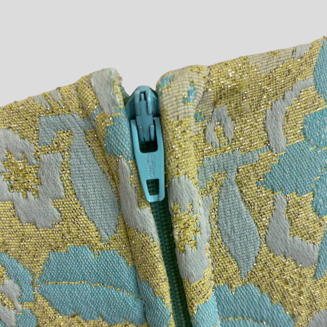 60s/70s Blue Yellow Green Metallic Lurex Floral Maxi Dress - Image 7