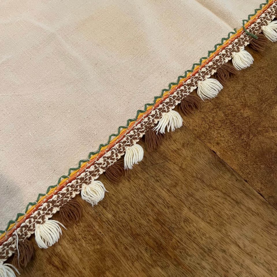 60s/70s Boho Embroidered Fringed Tablecloth 62 X 48 - Image 4