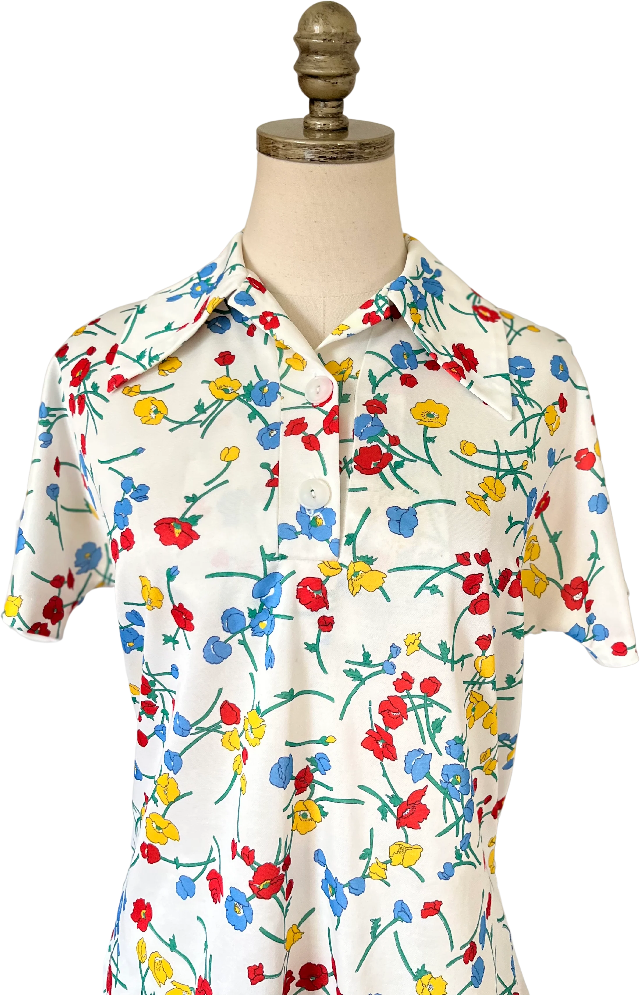 60s/70s Botanical Floral Polyester Collared Blouse - Image 3