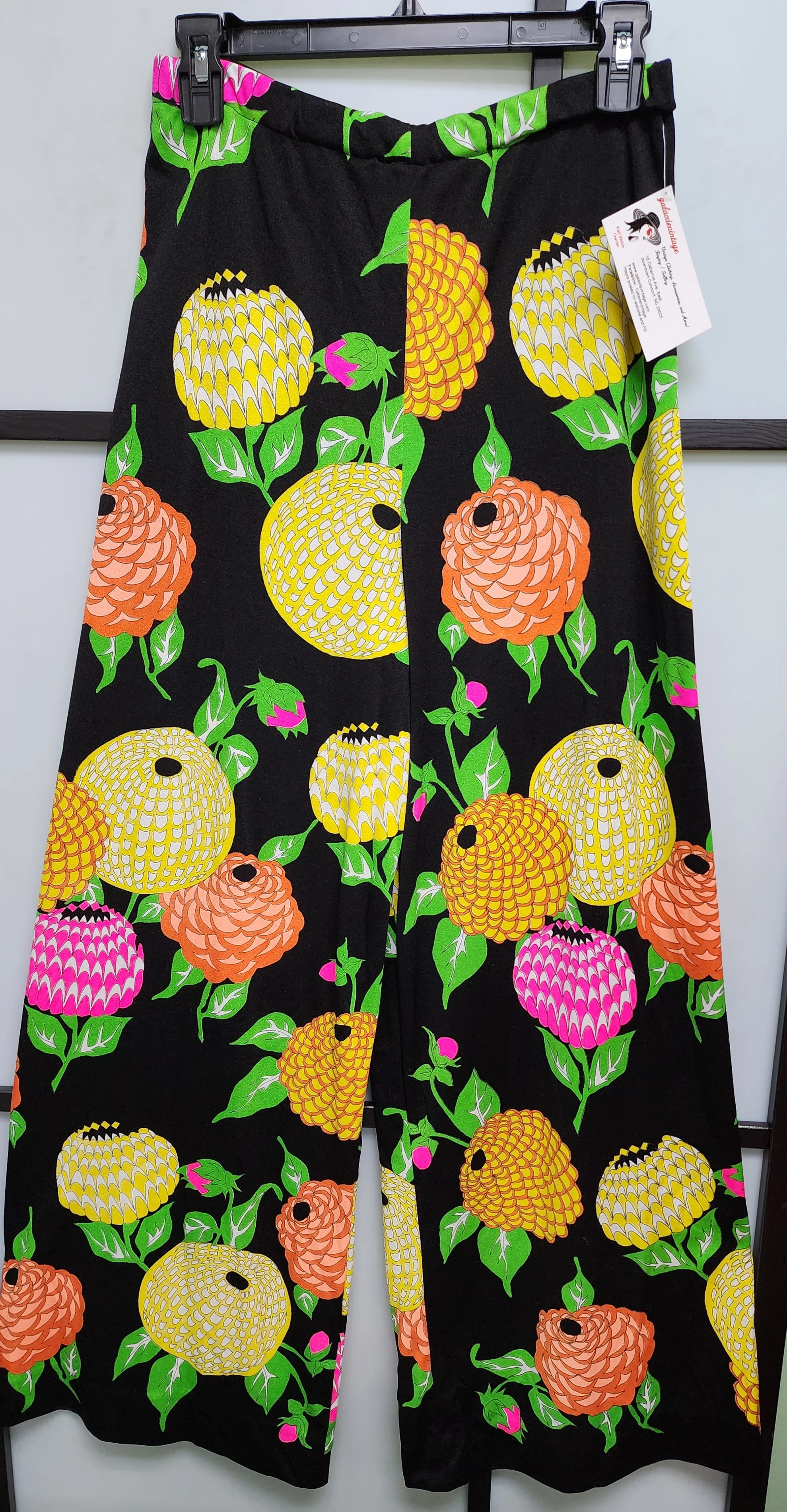 60s/70s Bright Abstract Floral Print Wide Leg Pants by Mr Dino - Image 7