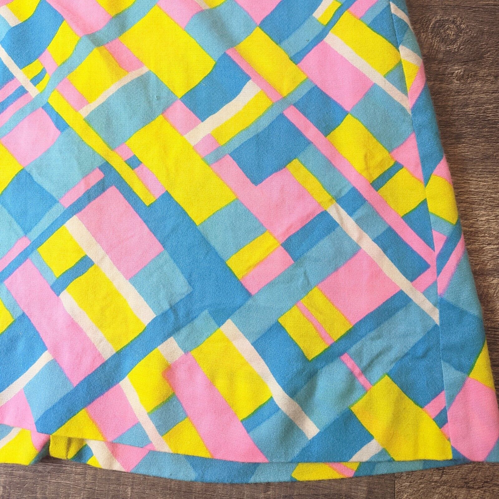 60s/70s Bright Neon Geometric Tent Dress High Neck - Image 10