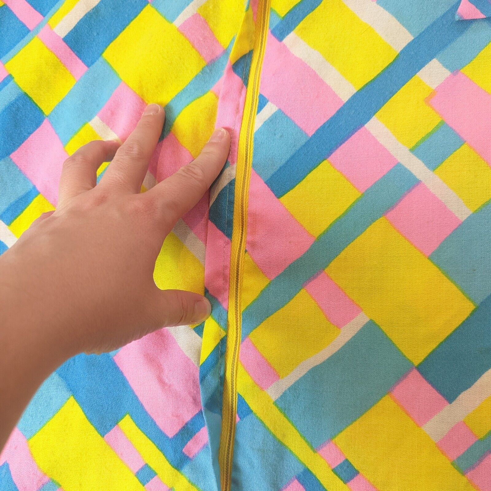 60s/70s Bright Neon Geometric Tent Dress High Neck - Image 4