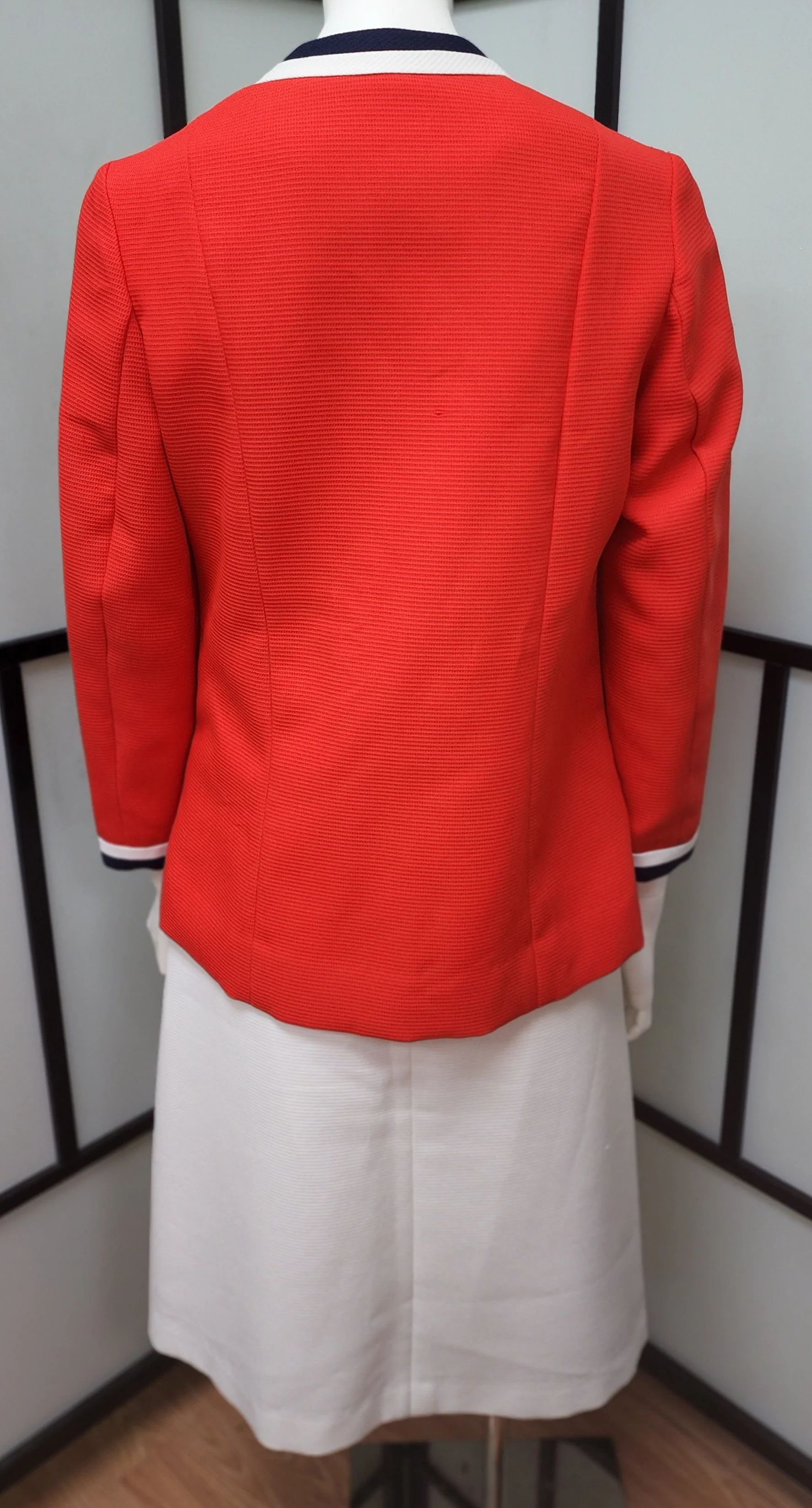 60s/70s Bright Red Blue White Skirt Suit Gold Buttons By Abercrombie and Fitch - Image 2