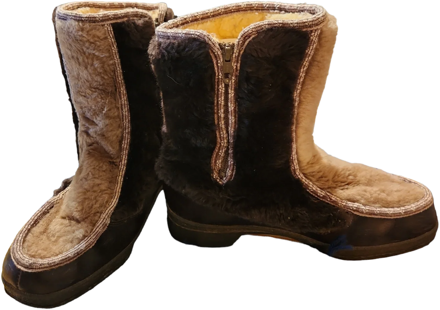 60s/70s Brown And Tan Faux Fur Mid Calf Zipper Snow Boot By Snowland - Image 2