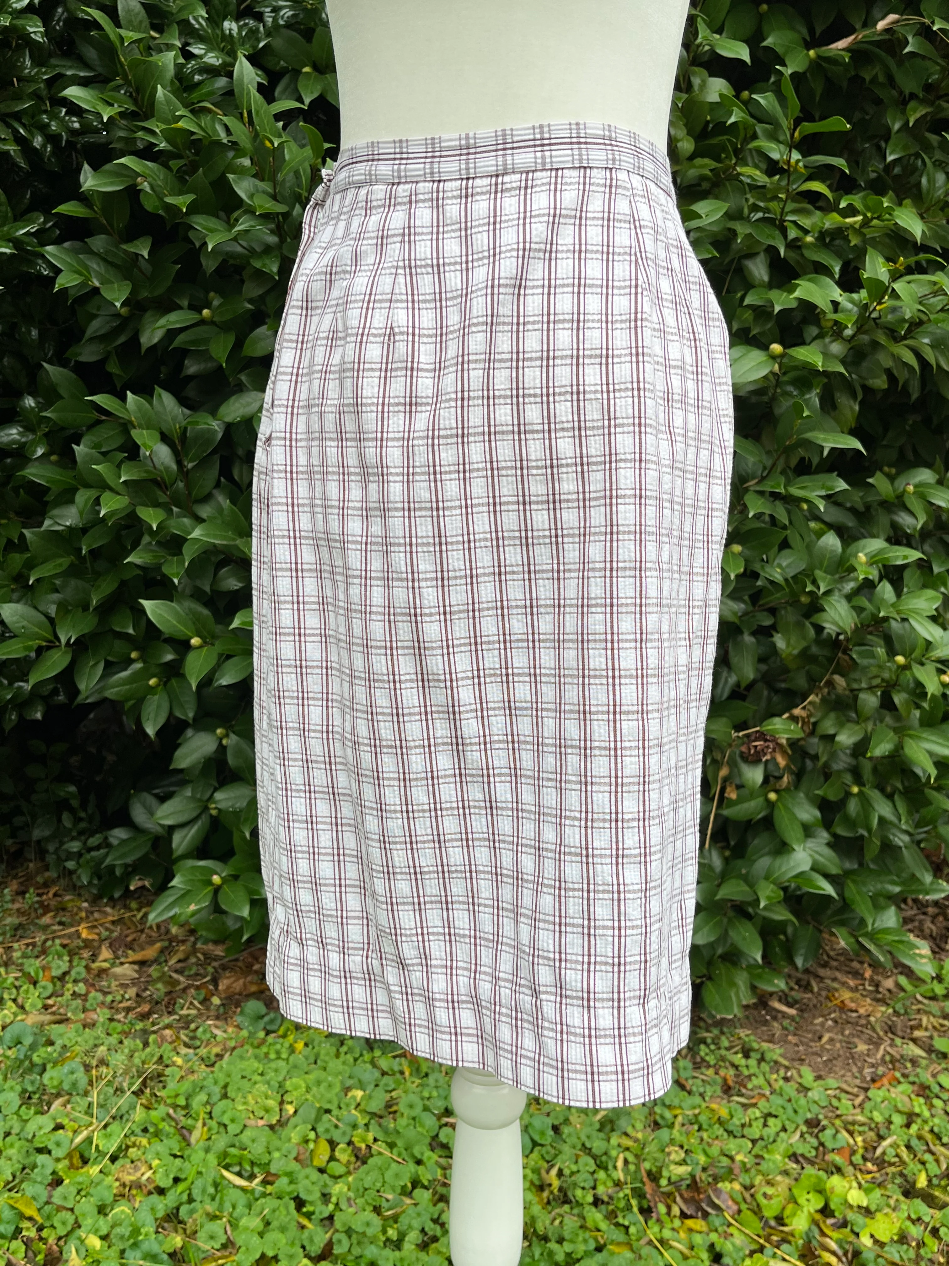 60s/70s Brown And White Plaid Skirt And Shirt Set By Miss Donna - Image 6