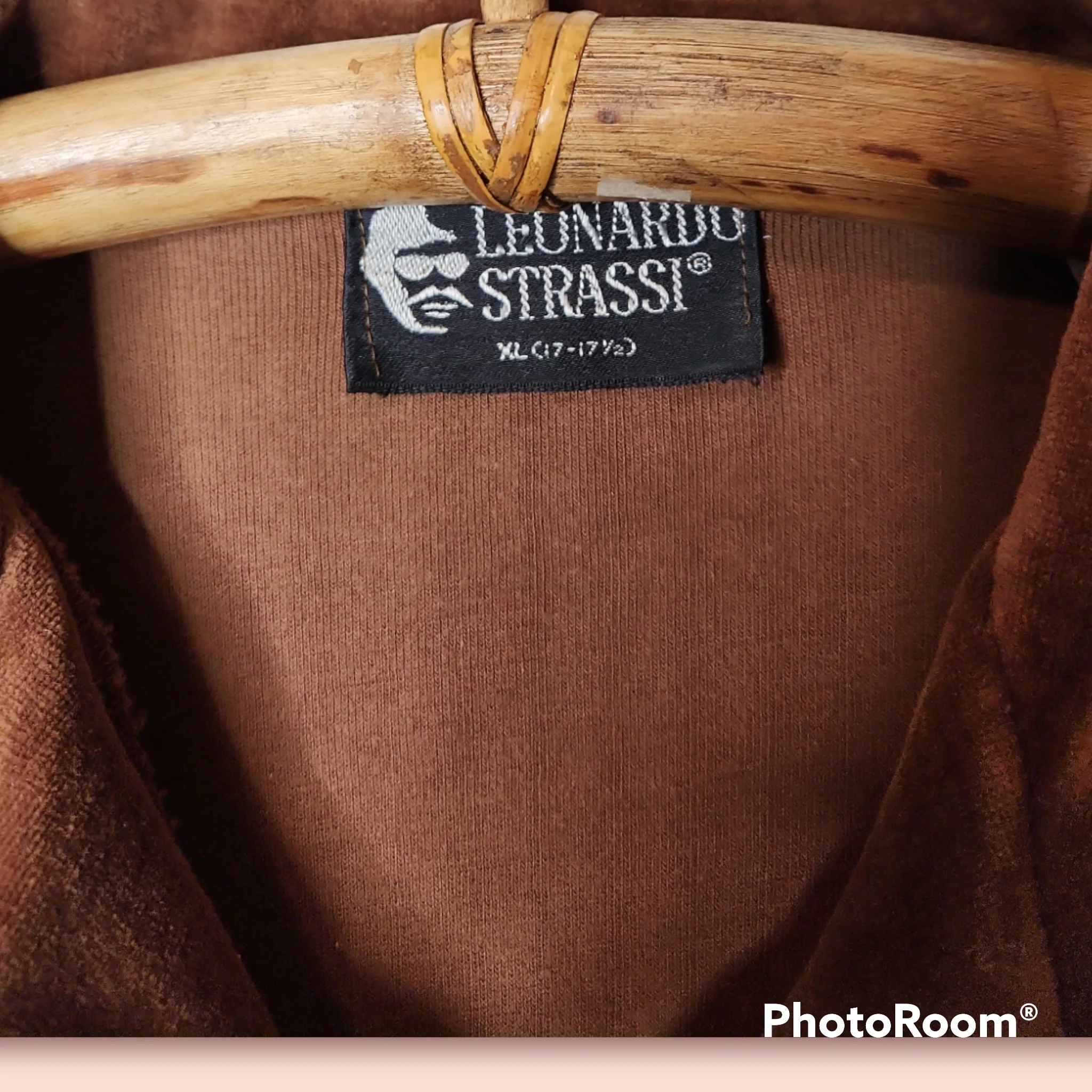 60s/70s Brown Cotton Velour Ribbed Zipper Collar Shirt By Leonardo Strassi - Image 4