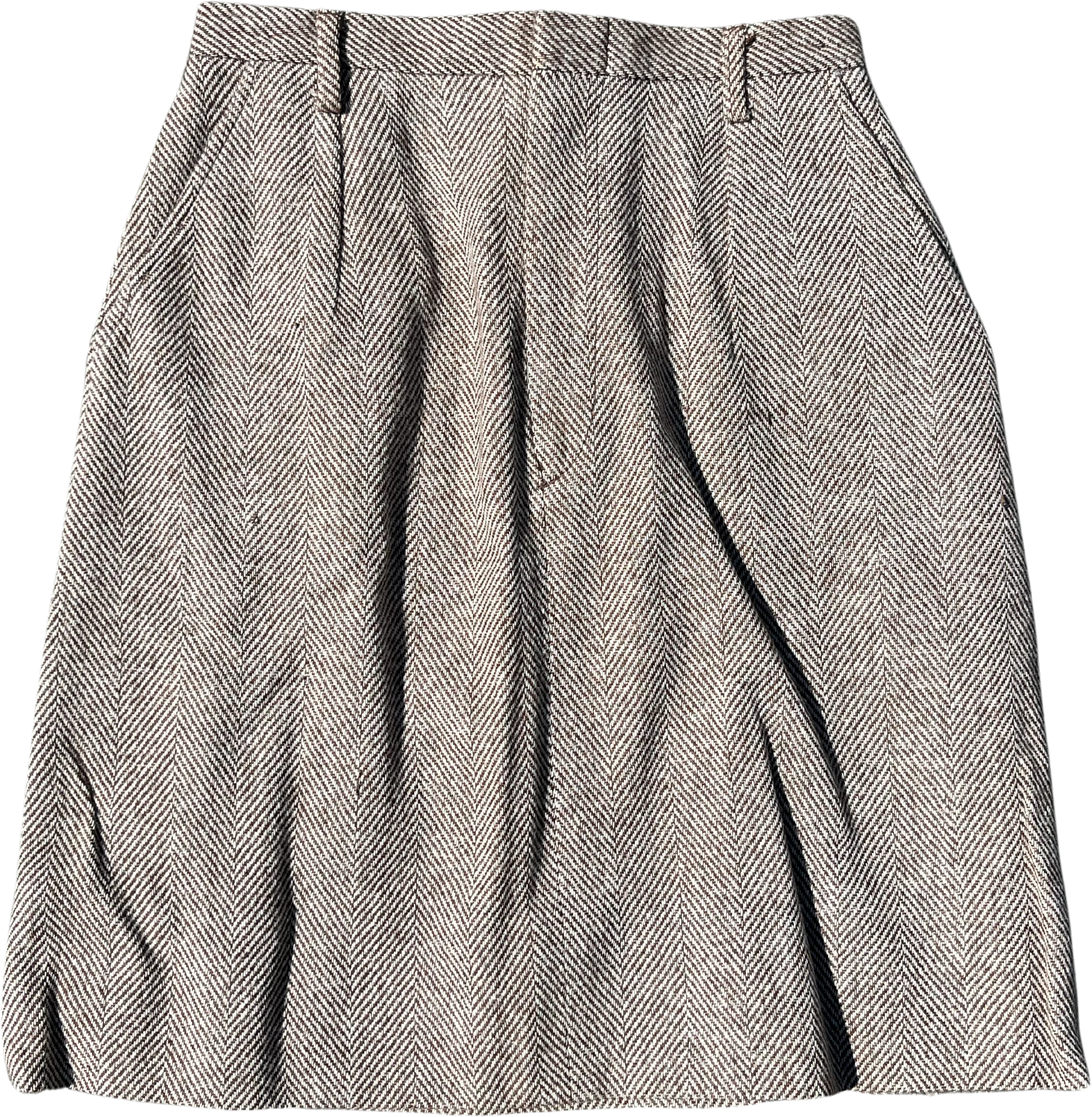 60s/70s Brown Herringbone Mini Skirt By Cos Cob