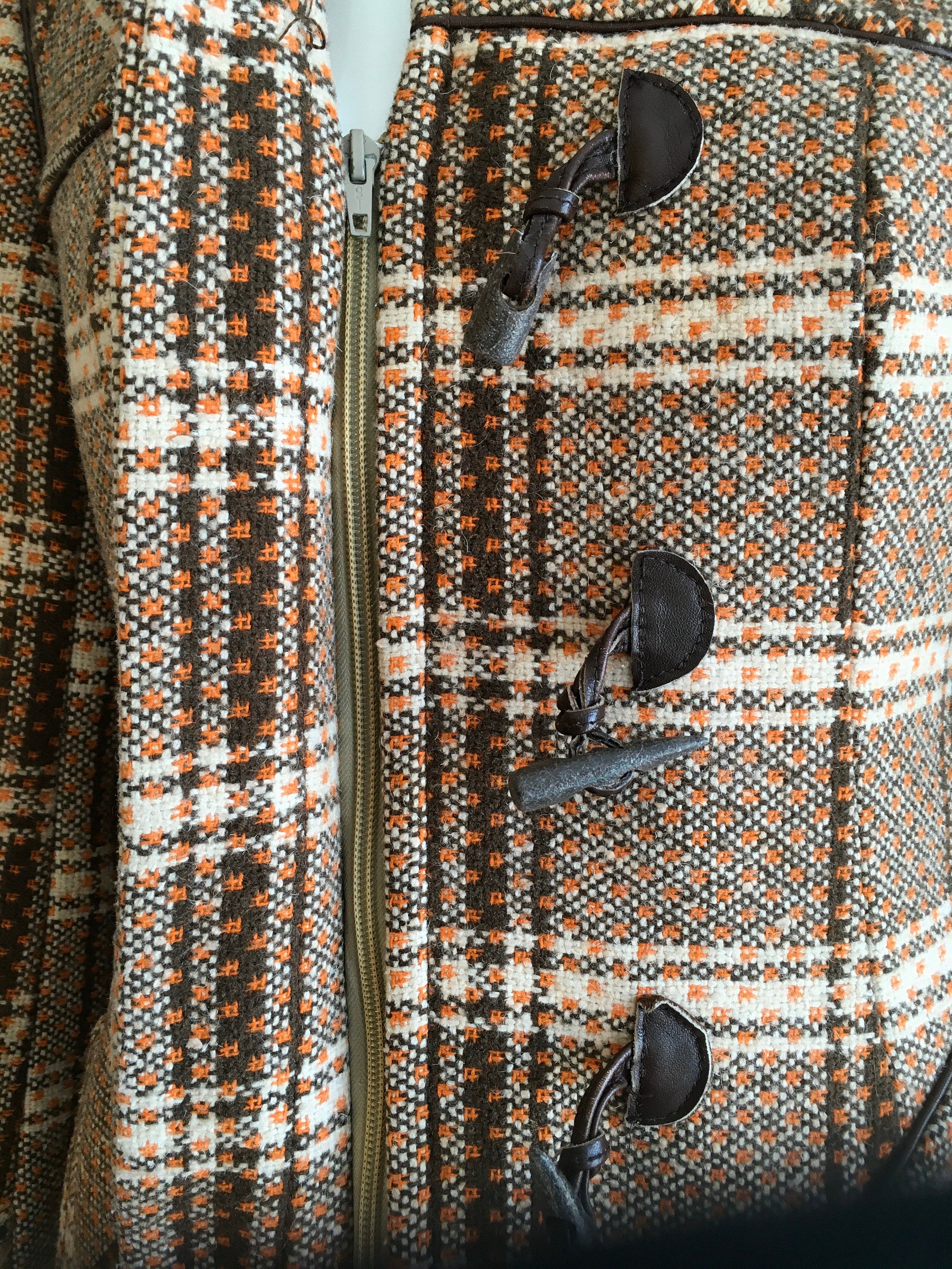 60's/70's Brown Plaid Hooded Princess Duffle Coat by Caroline - Image 6