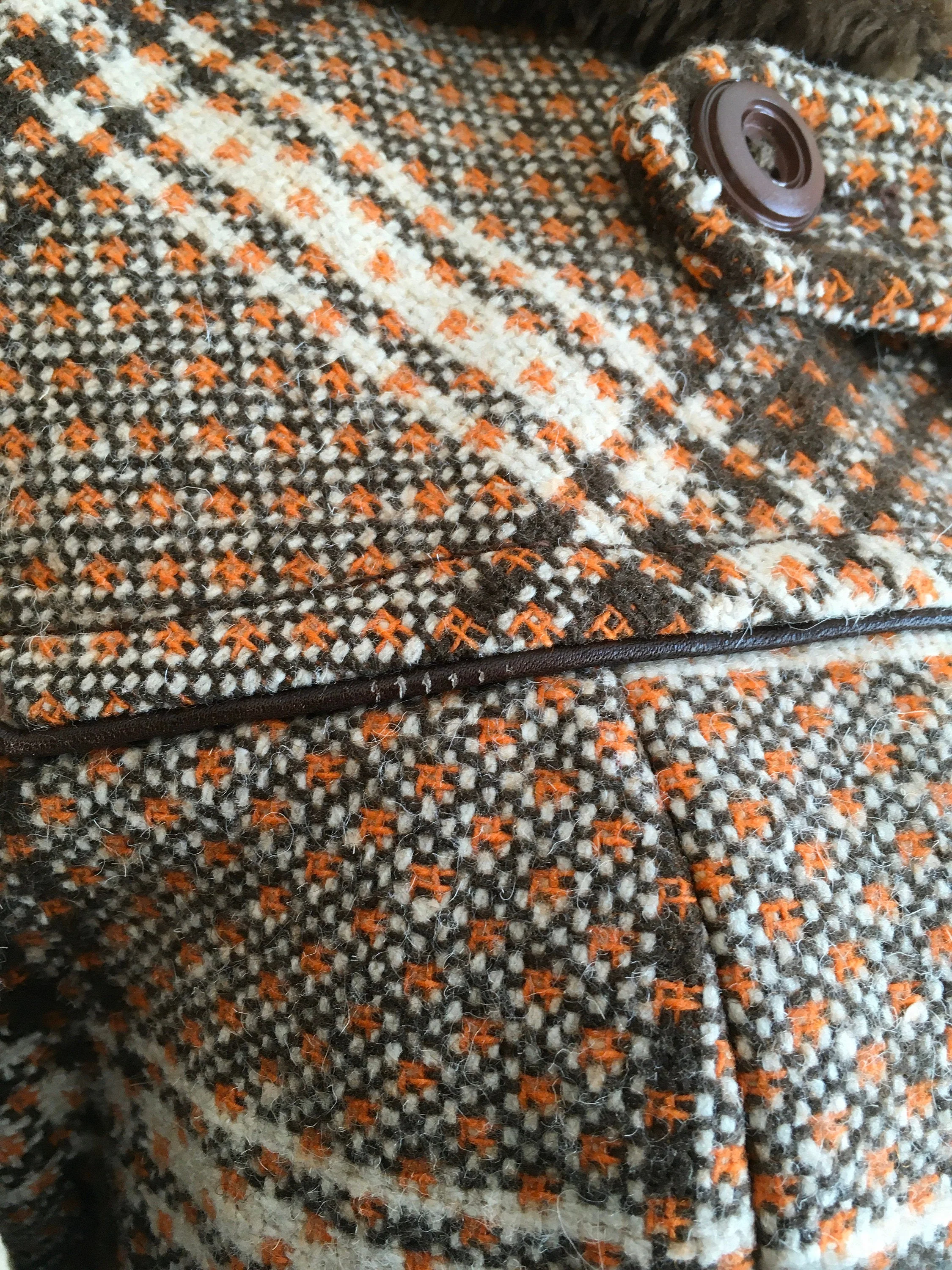 60's/70's Brown Plaid Hooded Princess Duffle Coat by Caroline - Image 7