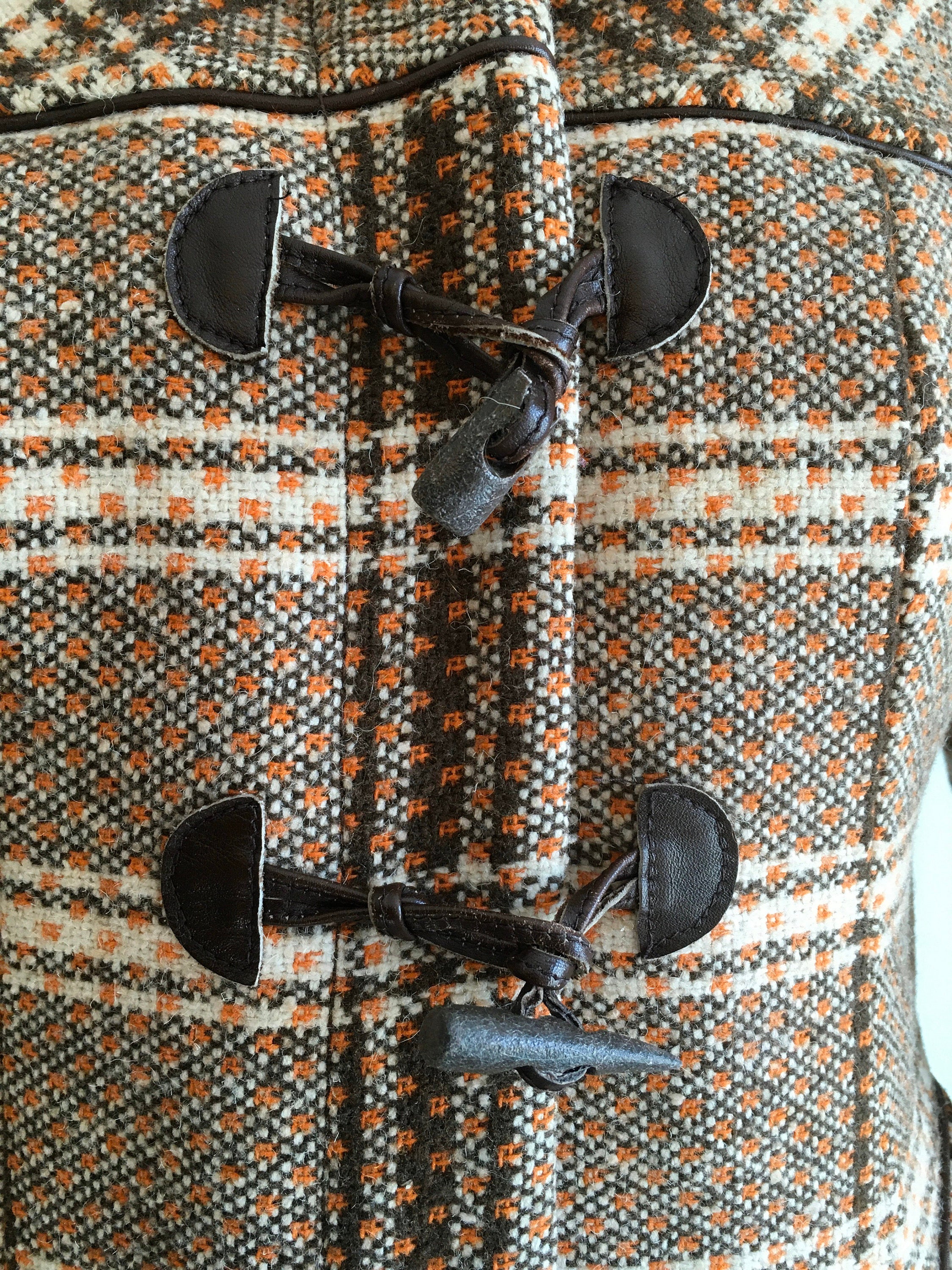 60's/70's Brown Plaid Hooded Princess Duffle Coat by Caroline - Image 8