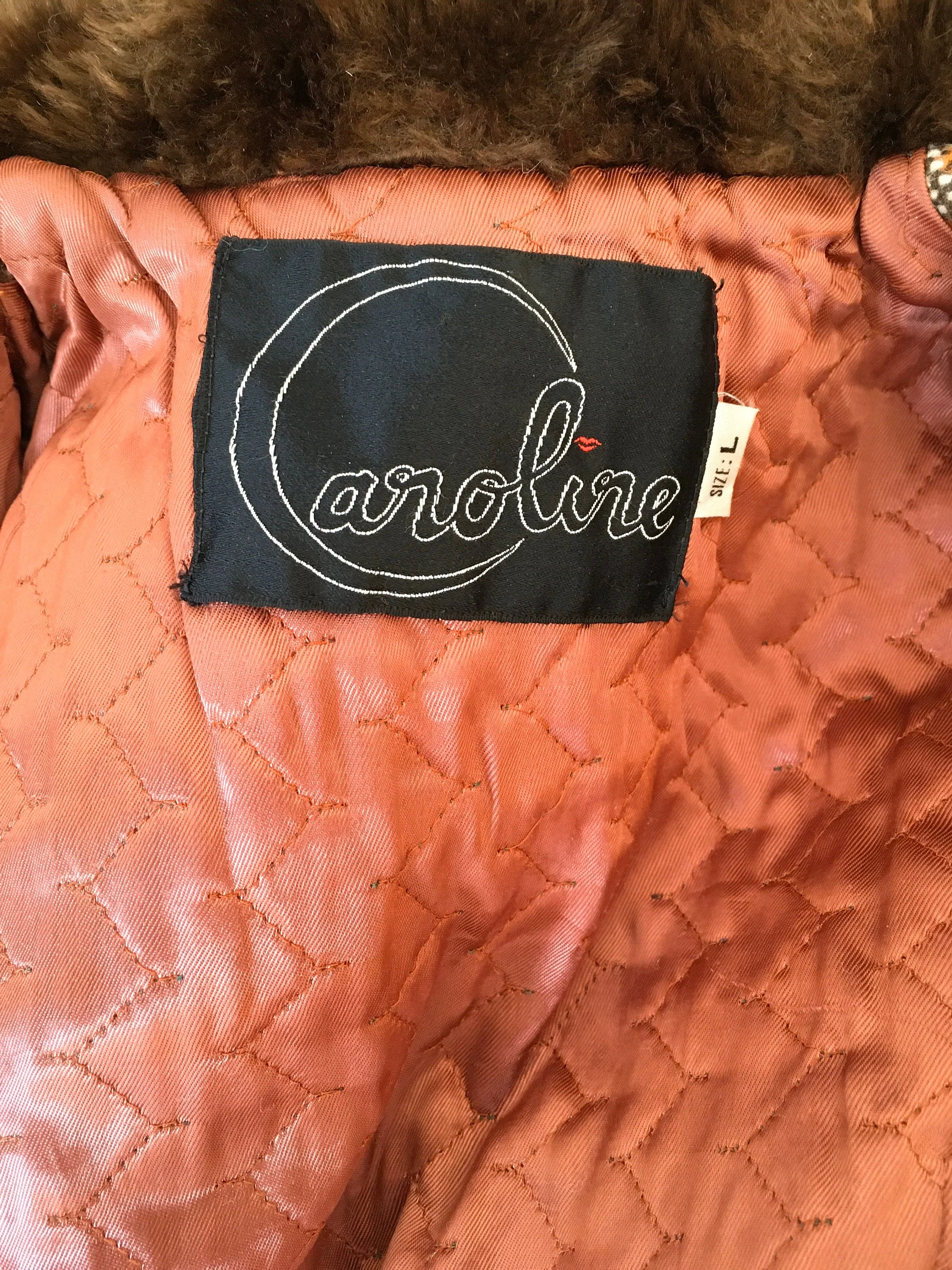 60's/70's Brown Plaid Hooded Princess Duffle Coat by Caroline - Image 9