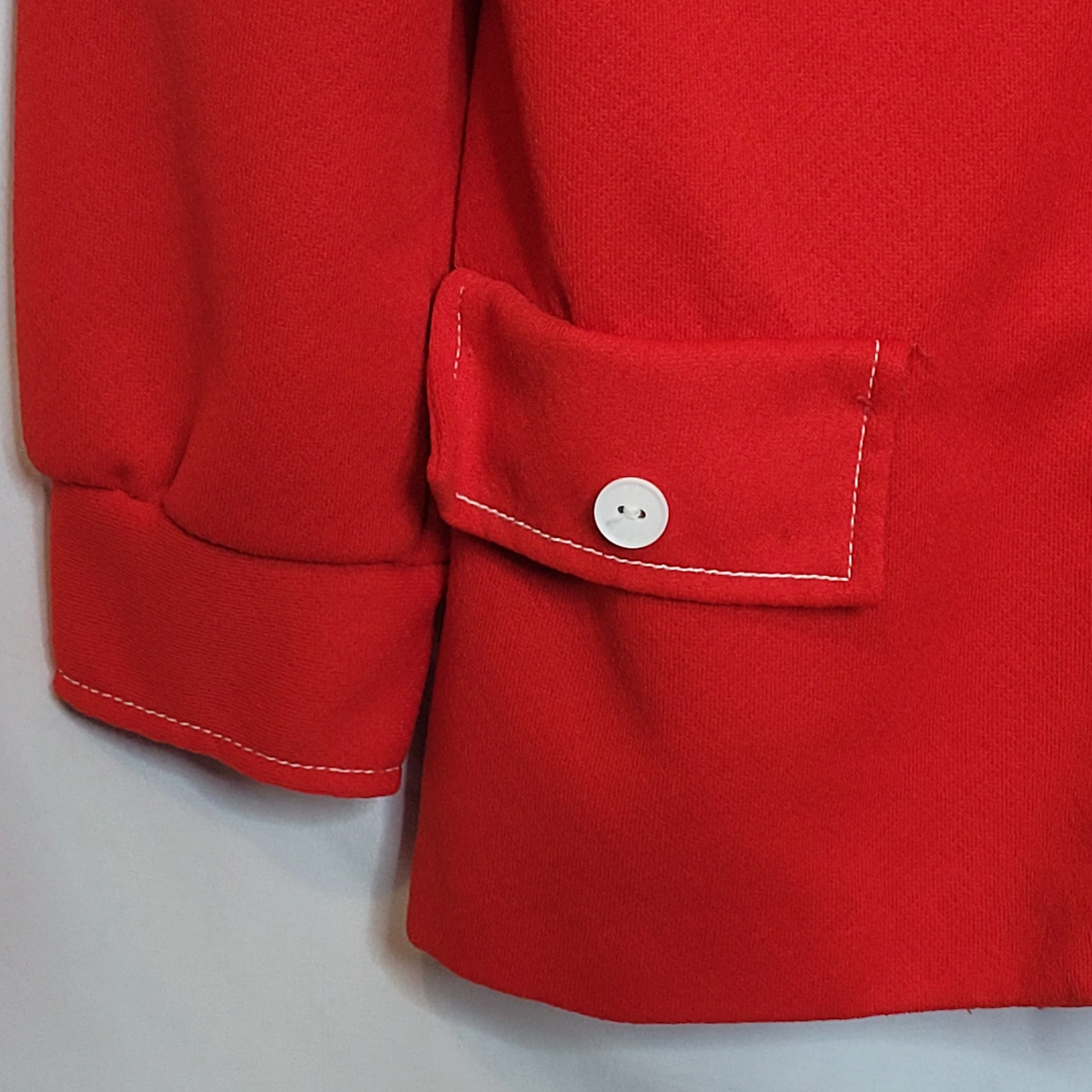 60s/70s Button Up Blouse Red White Trim Long Sleeve Collar By Npc Fashions - Image 3