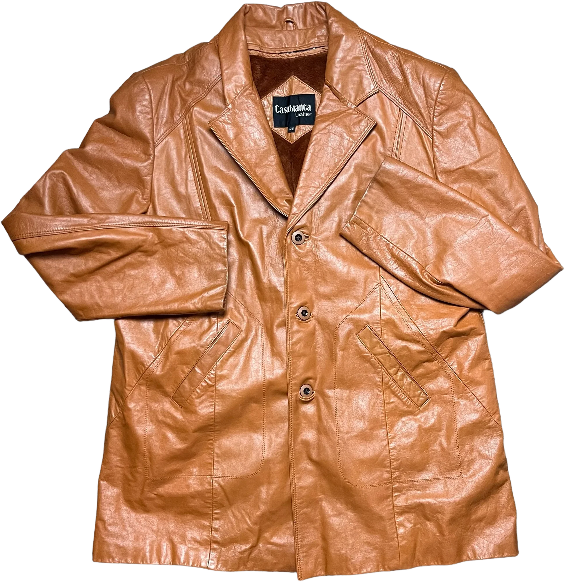 60s/70s Camel Brown Leather Blazer Style Leather Jacket By Casablanca
