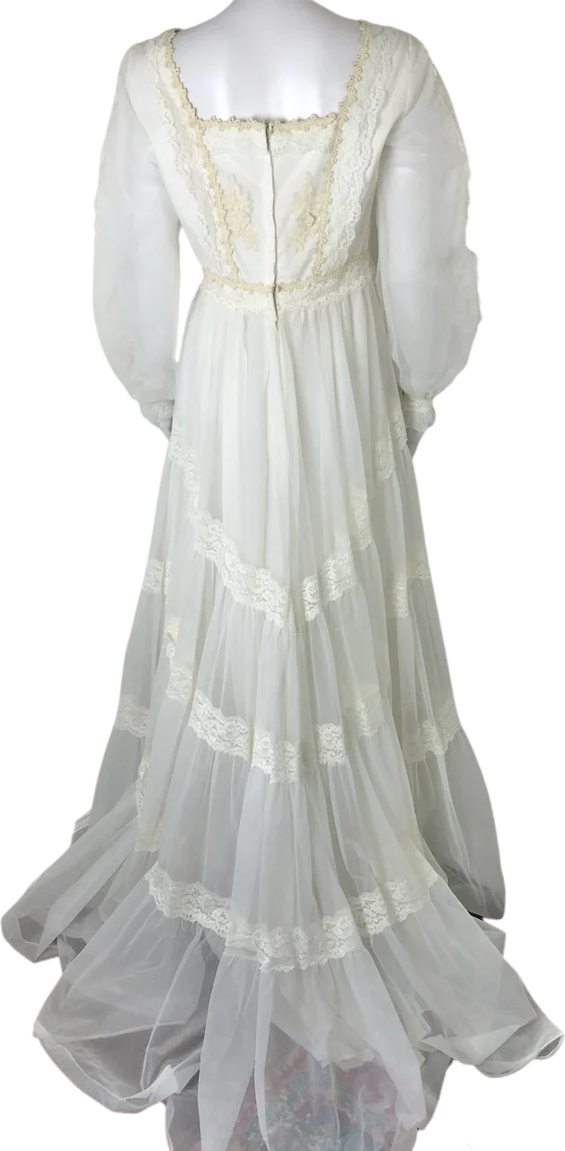 60s/70s Chiffon And Lace Prairie-style Dress - Image 2