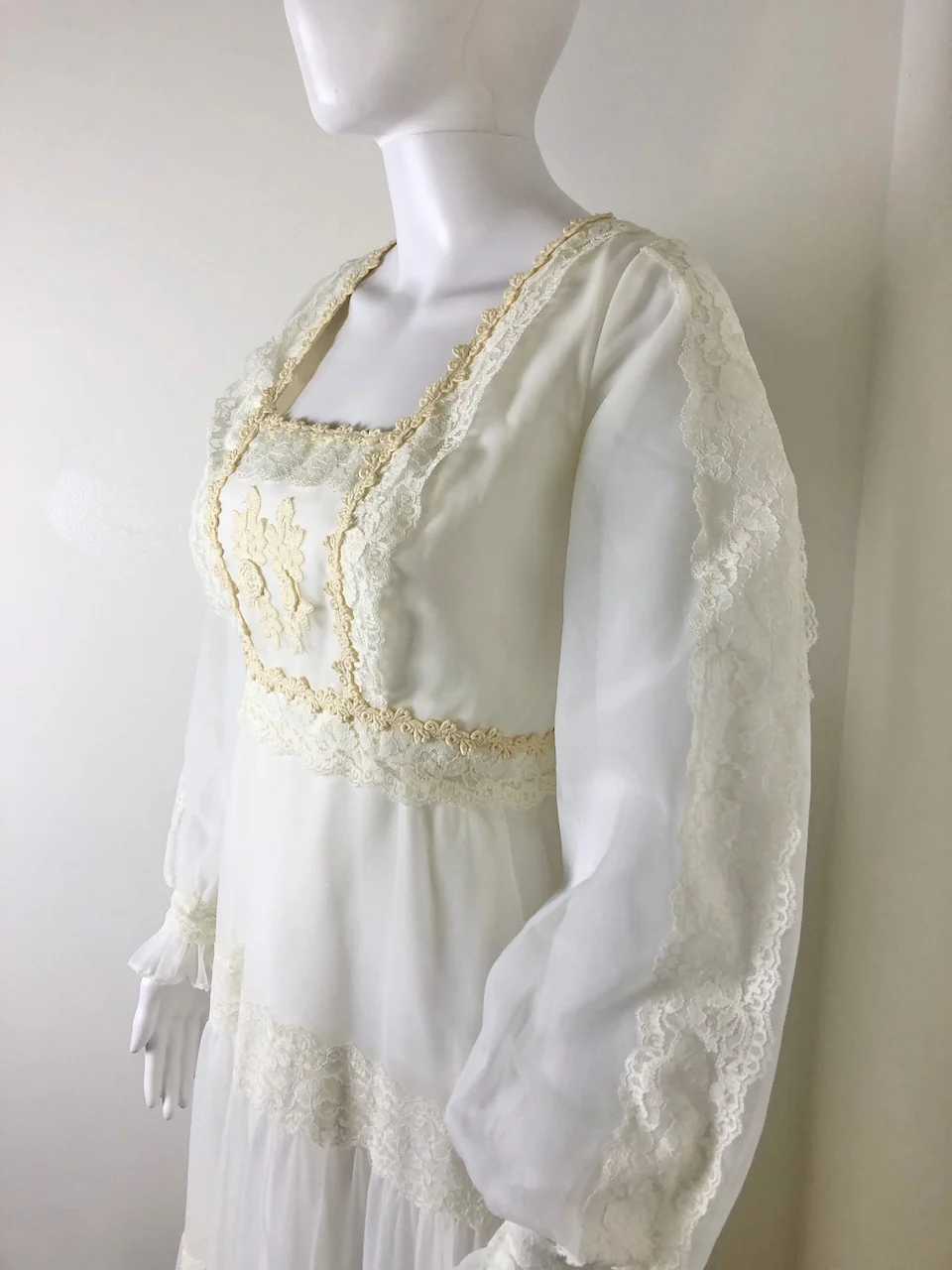 60s/70s Chiffon And Lace Prairie-style Dress - Image 6
