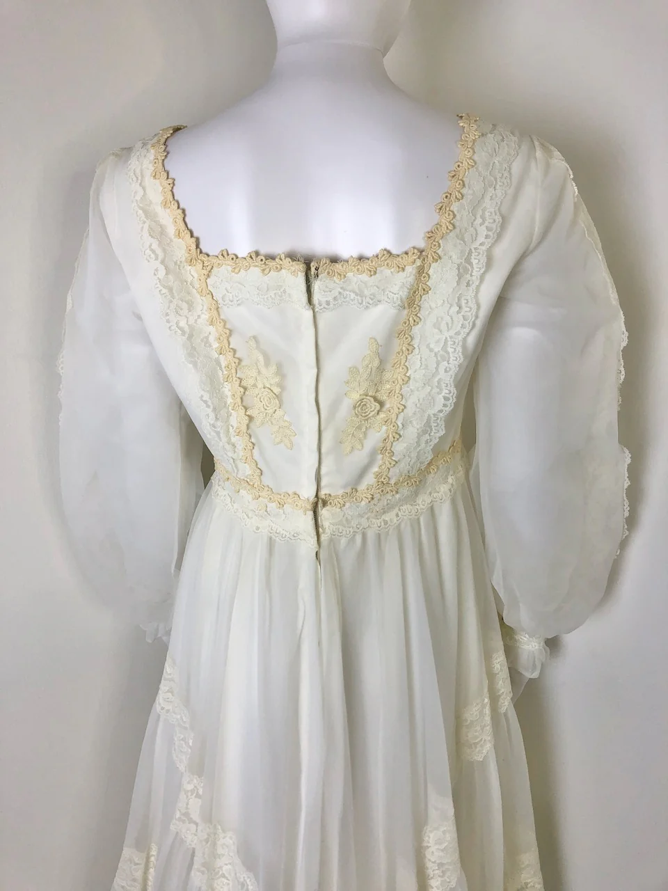 60s/70s Chiffon And Lace Prairie-style Dress - Image 9