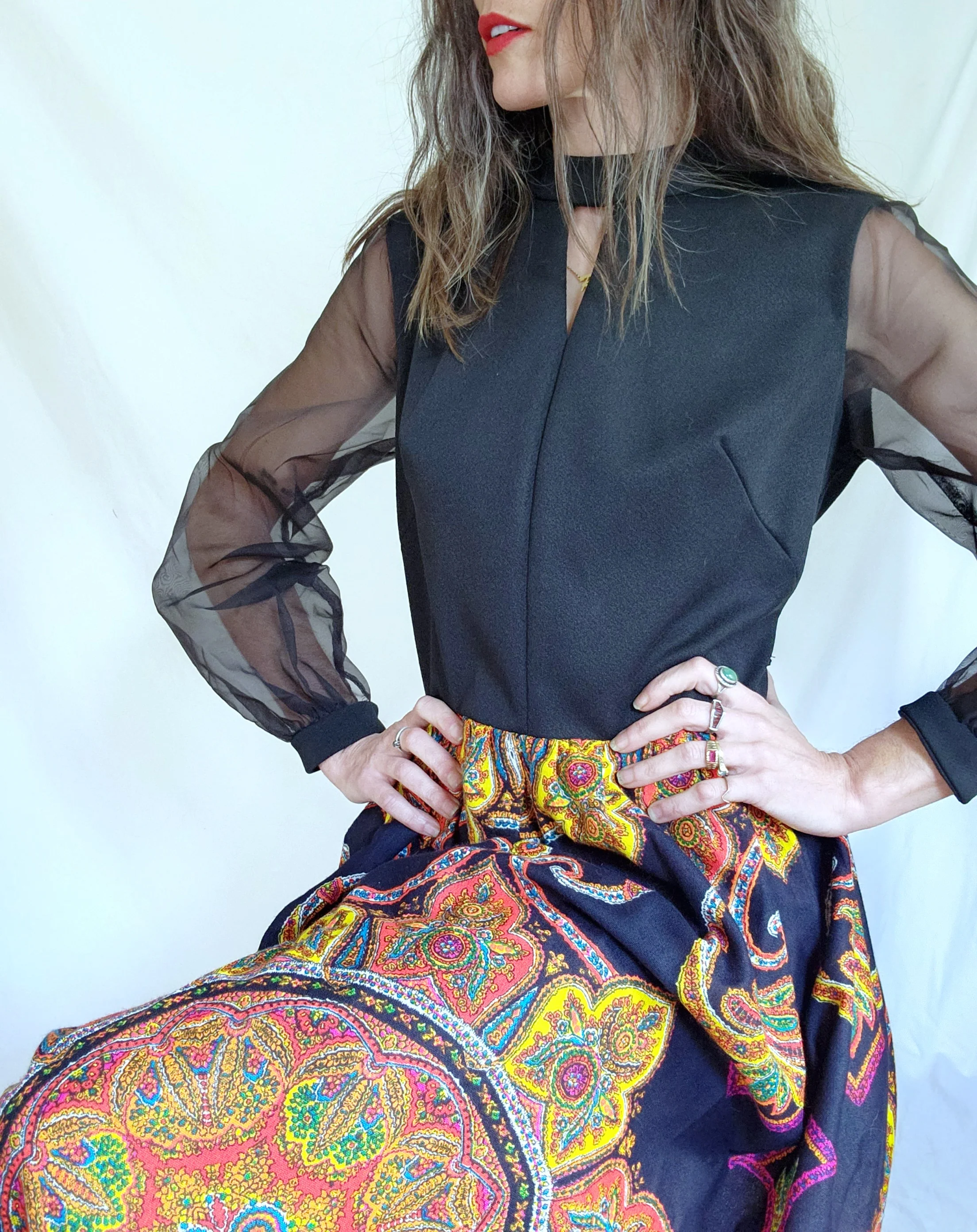 60s/70s Chiffon Sleeve Psychedelic Print Disco Maxi Dress - Image 4