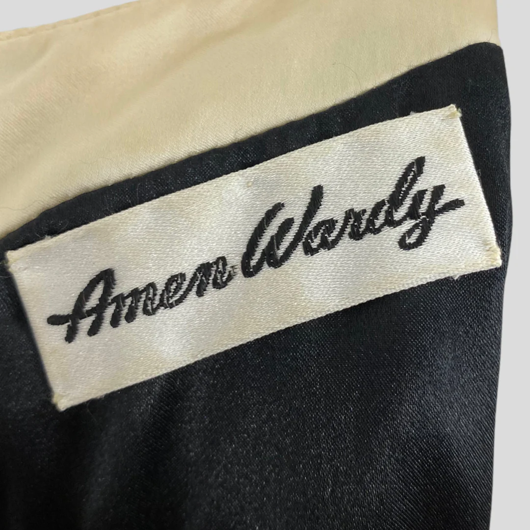 60s/70s Classic Black Sequin Ivory Satin Bow Shift Dress By Amen Wardy - Image 8