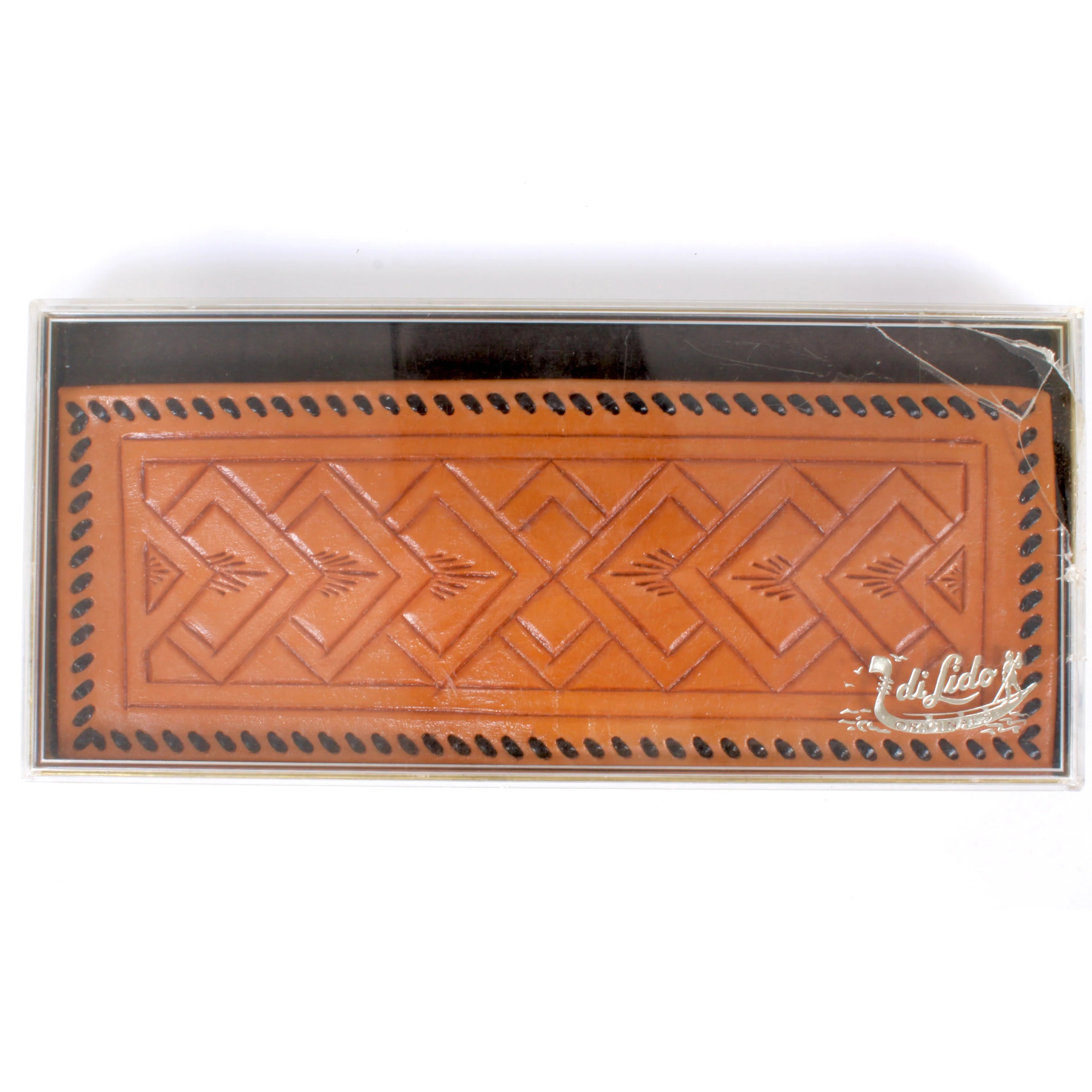 60s/70s Cognac Brown Tooled Leather Wallet Billfold By Di Lido - Image 3