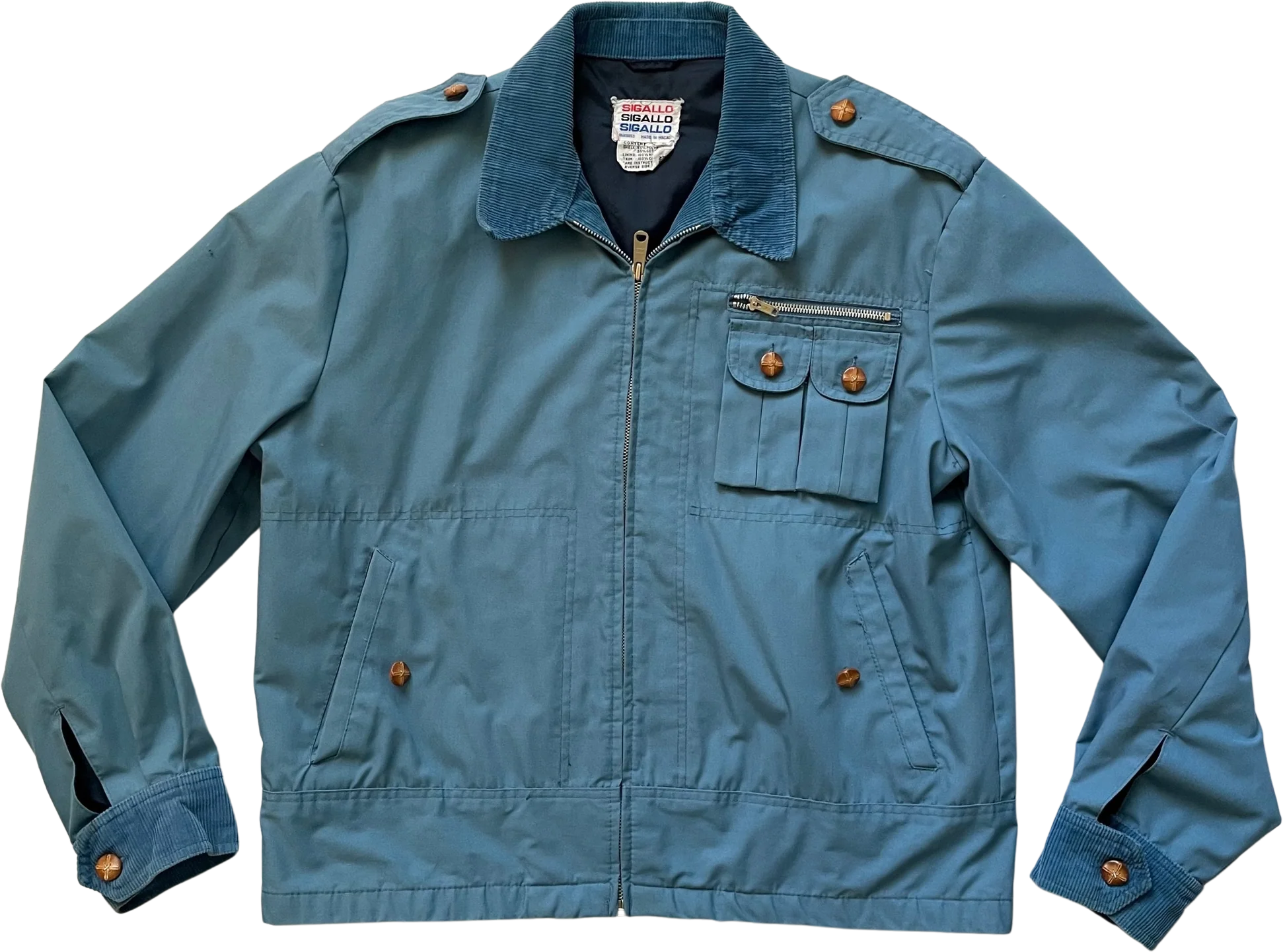 60s/70s Cool Lightweight Jacket Corduroy Faux Wood Buttons By Sigallo