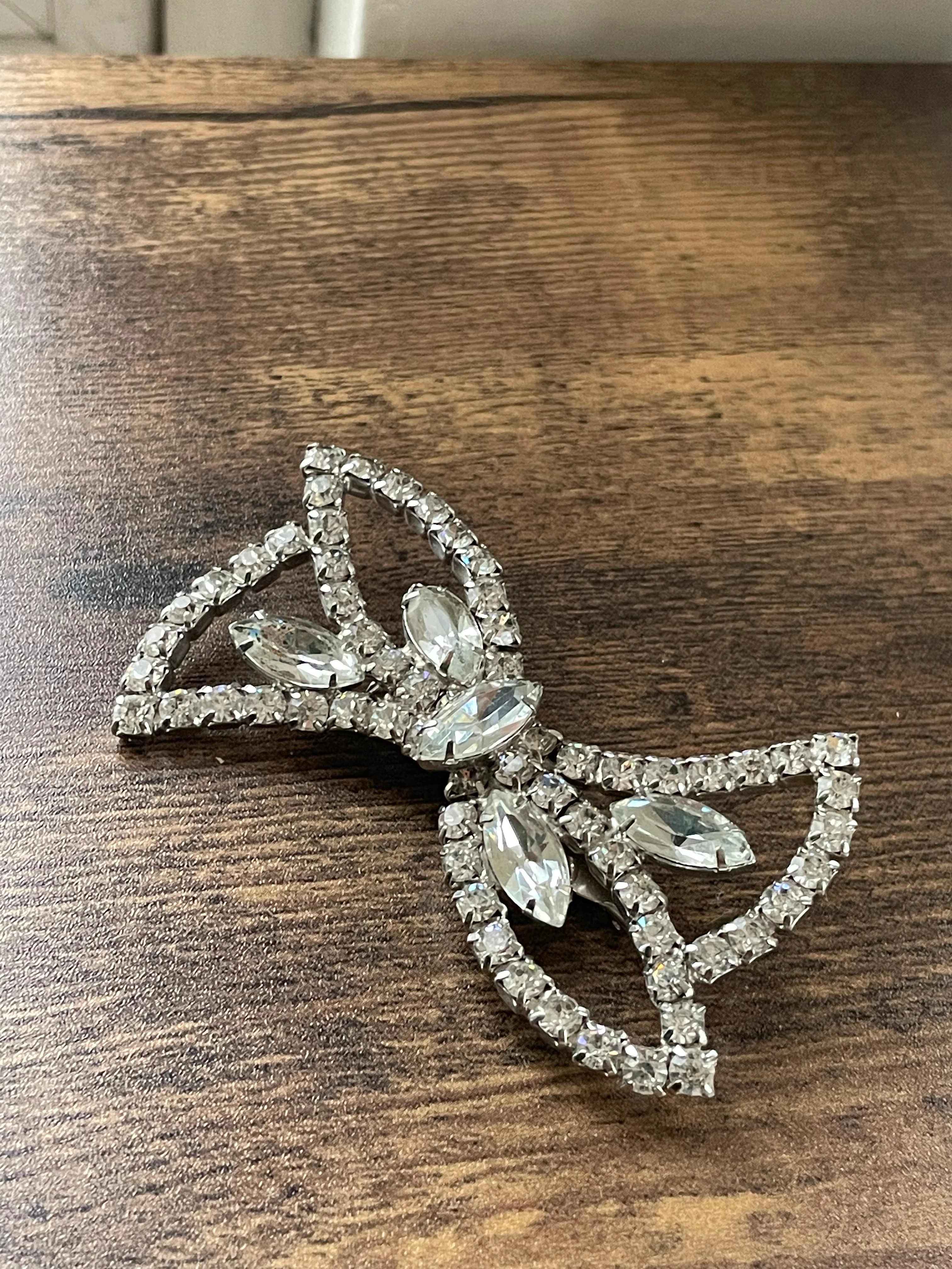 60s/70s Cz Rhinestone Bow Brooch - Image 3