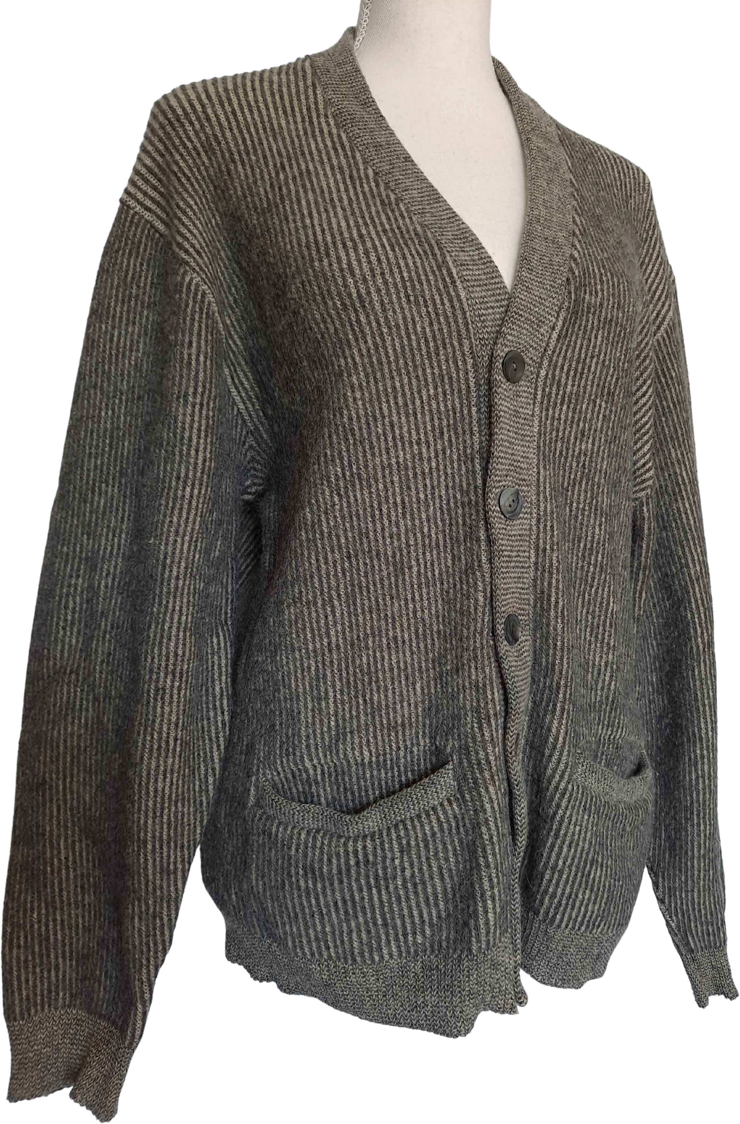 60s/70s Dark And Light Gray Striped Cardigan By Van Heusen