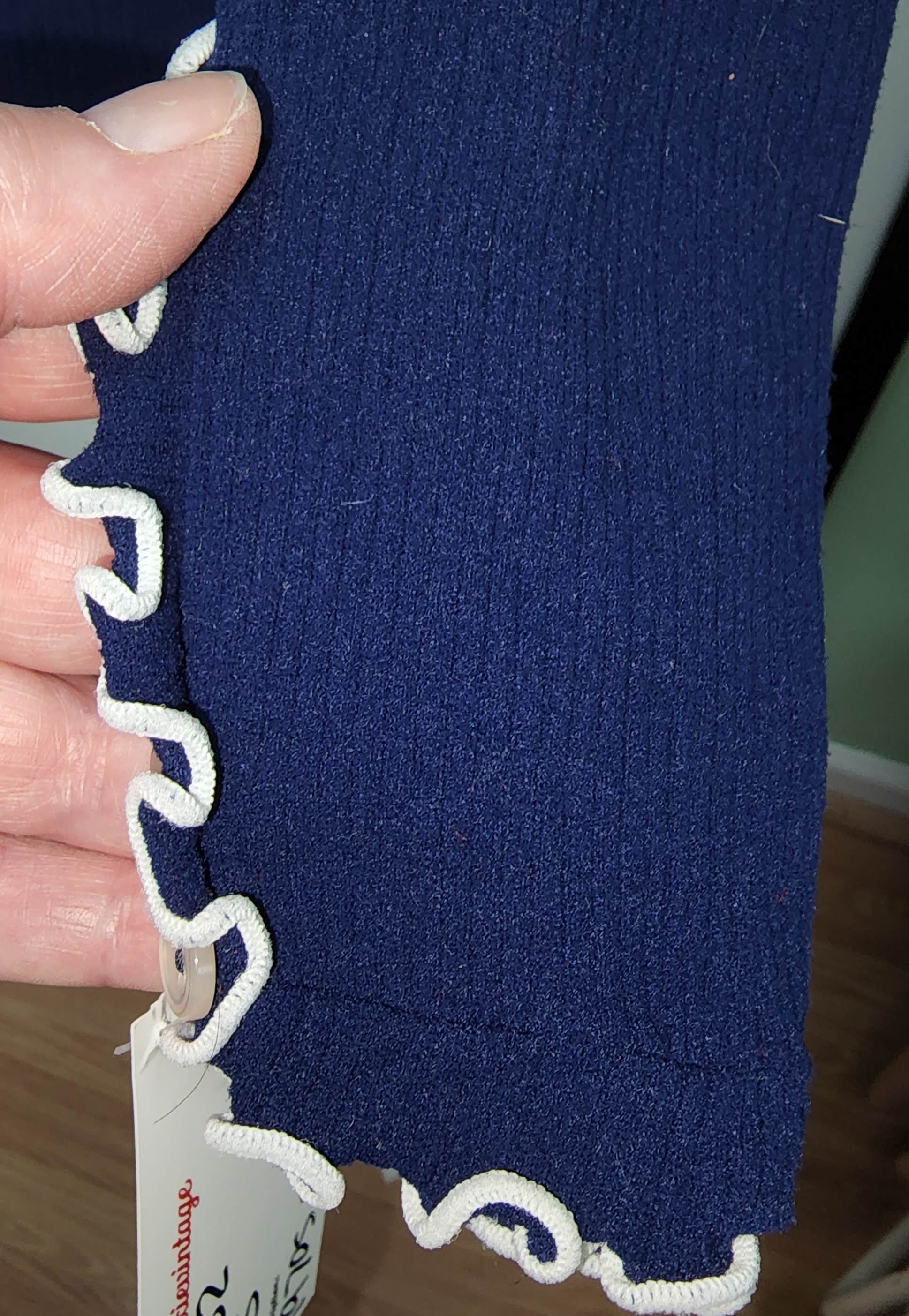 60s/70s Dark Blue Polyester Bodysuit White Piping Snaps - Image 4