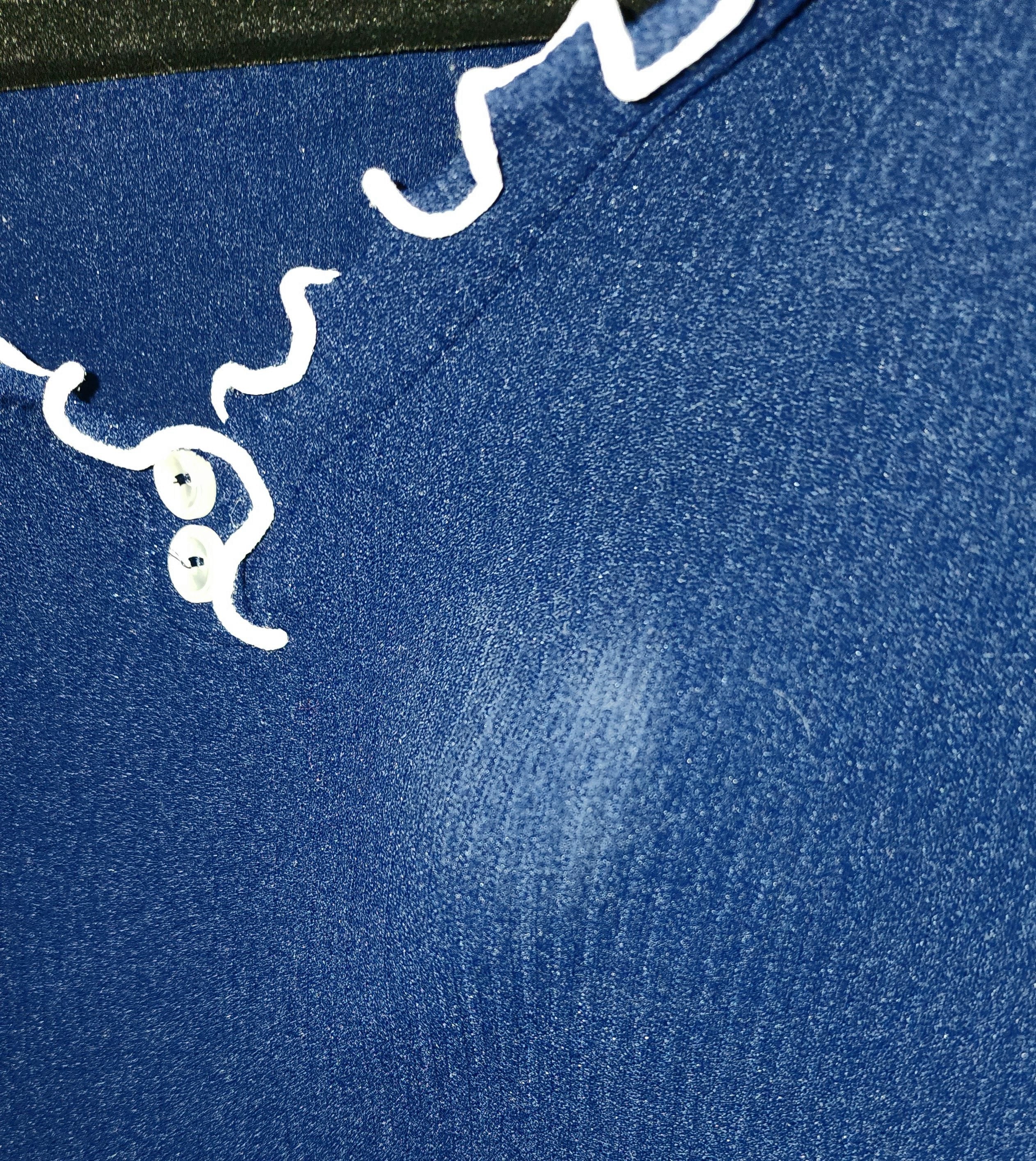 60s/70s Dark Blue Polyester Bodysuit White Piping Snaps - Image 8