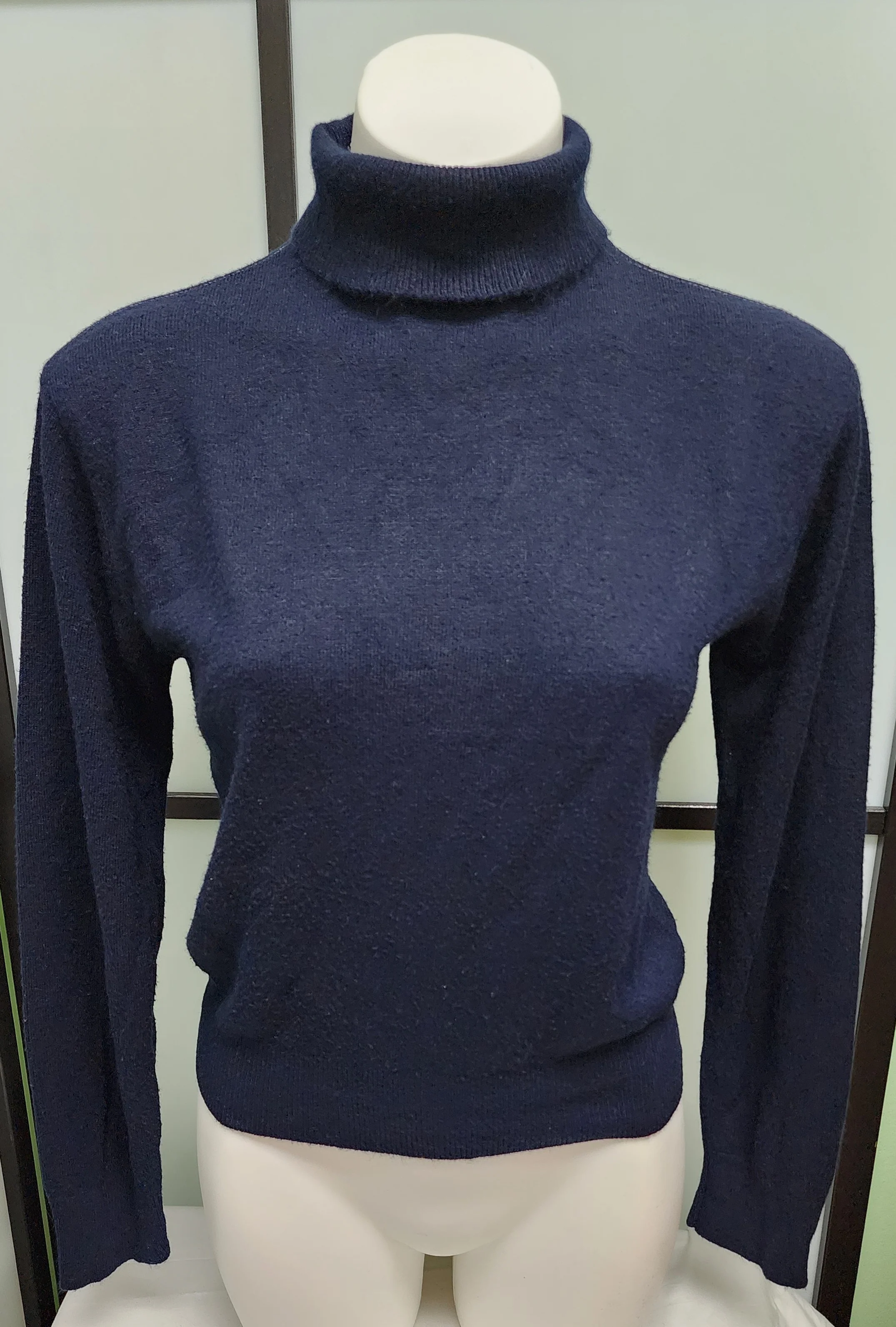60s/70s Dark Navy Blue Acrylic Turtleneck Pullover Sweater - Image 7