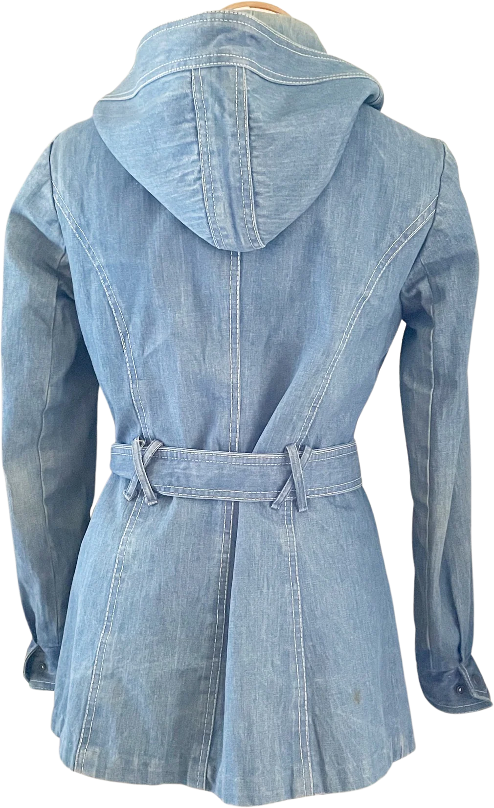 60s/70s Denim Hooded Jean Jacket Tie Waist Light Blue by Jerold Jrs - Image 2