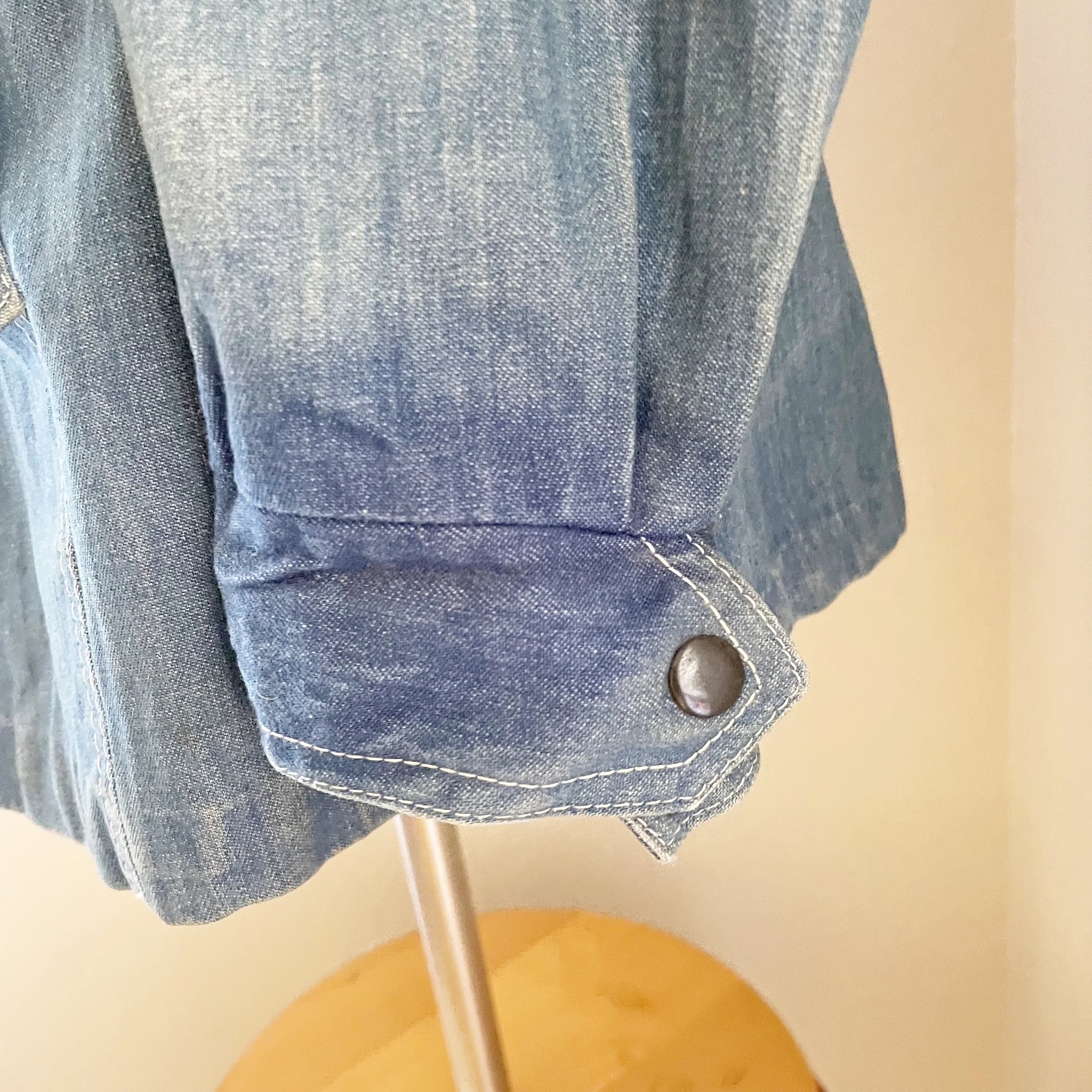 60s/70s Denim Hooded Jean Jacket Tie Waist Light Blue by Jerold Jrs - Image 5
