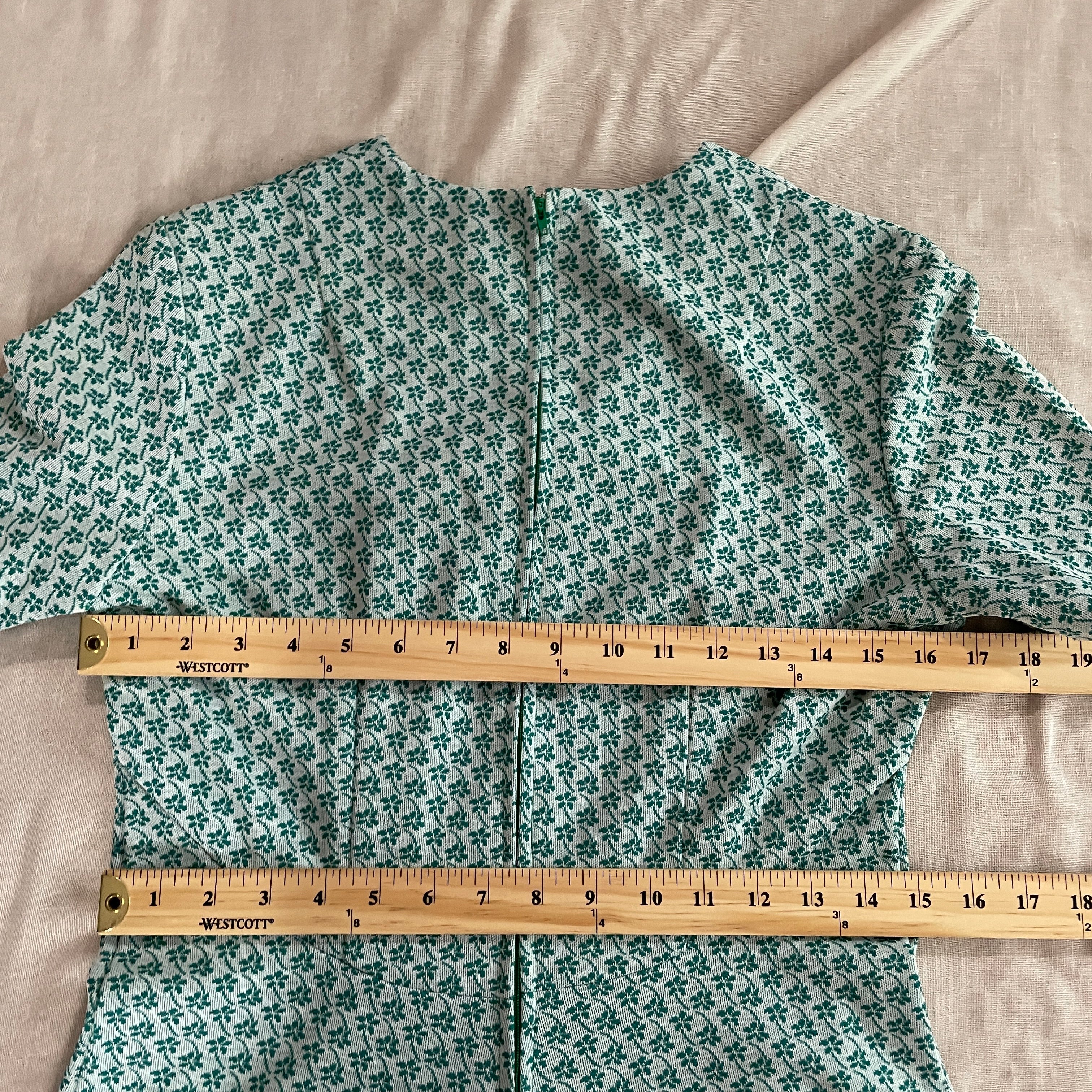 60s/70s Dress Small Green White Floral A-line Circle Mod - Image 11