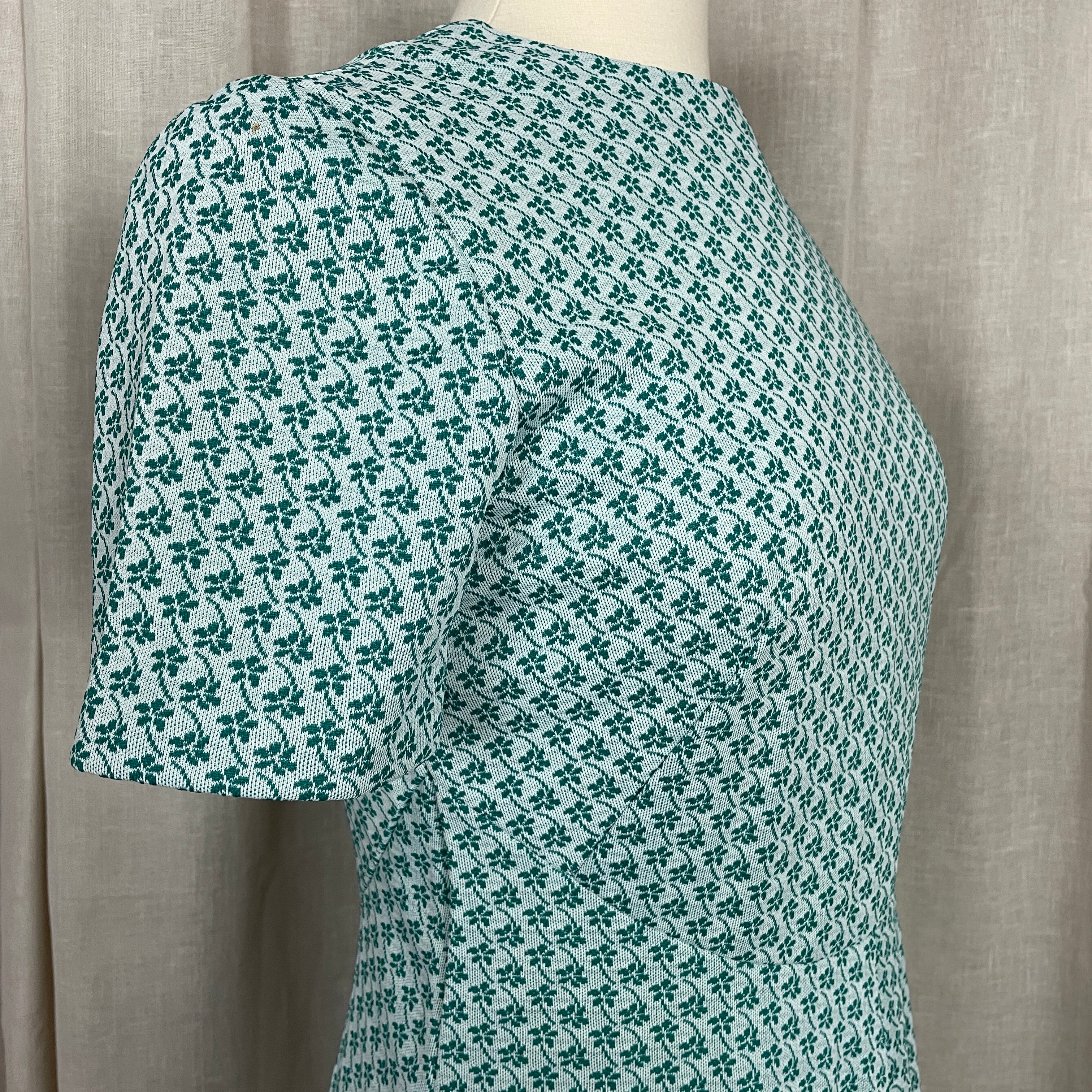 60s/70s Dress Small Green White Floral A-line Circle Mod - Image 5