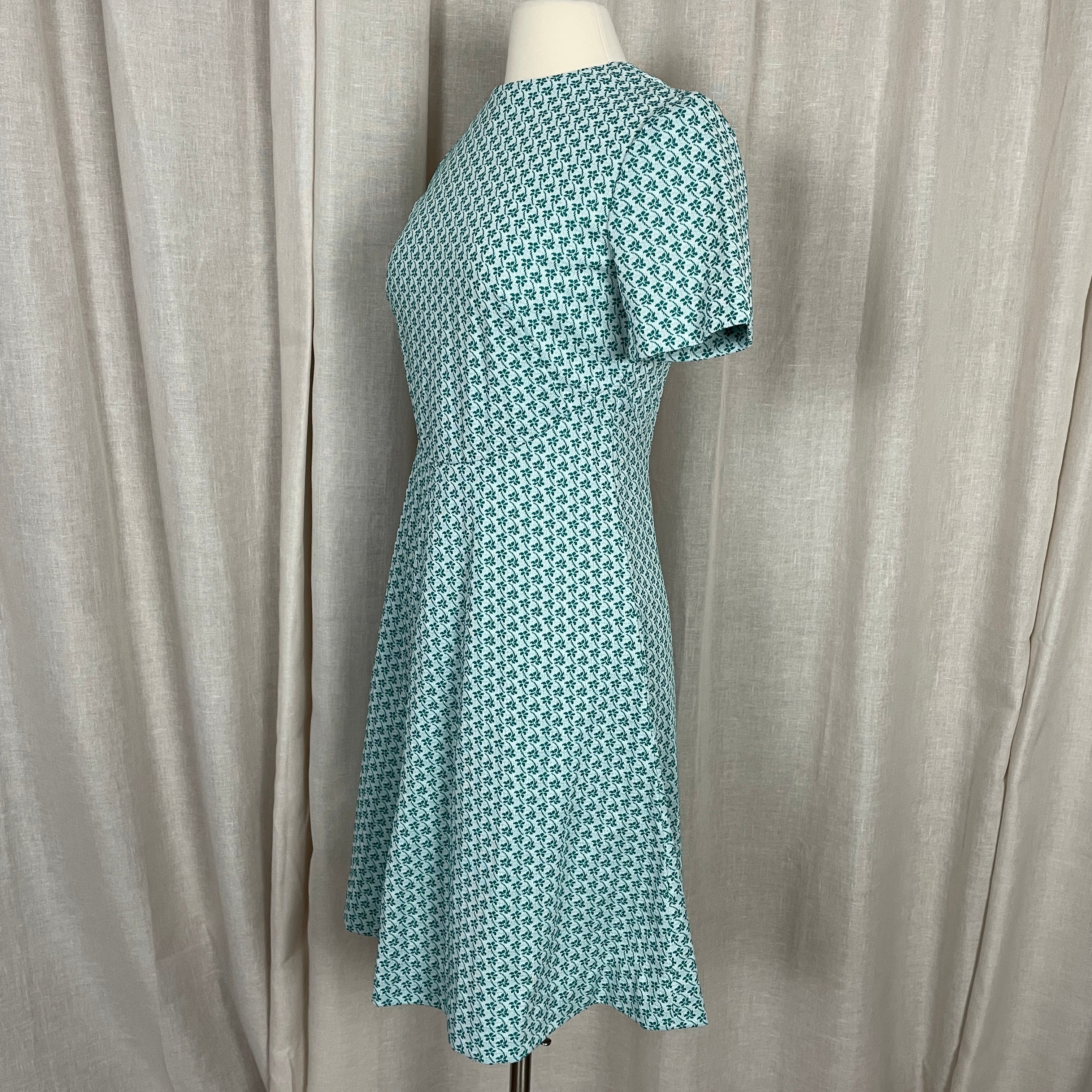 60s/70s Dress Small Green White Floral A-line Circle Mod - Image 7