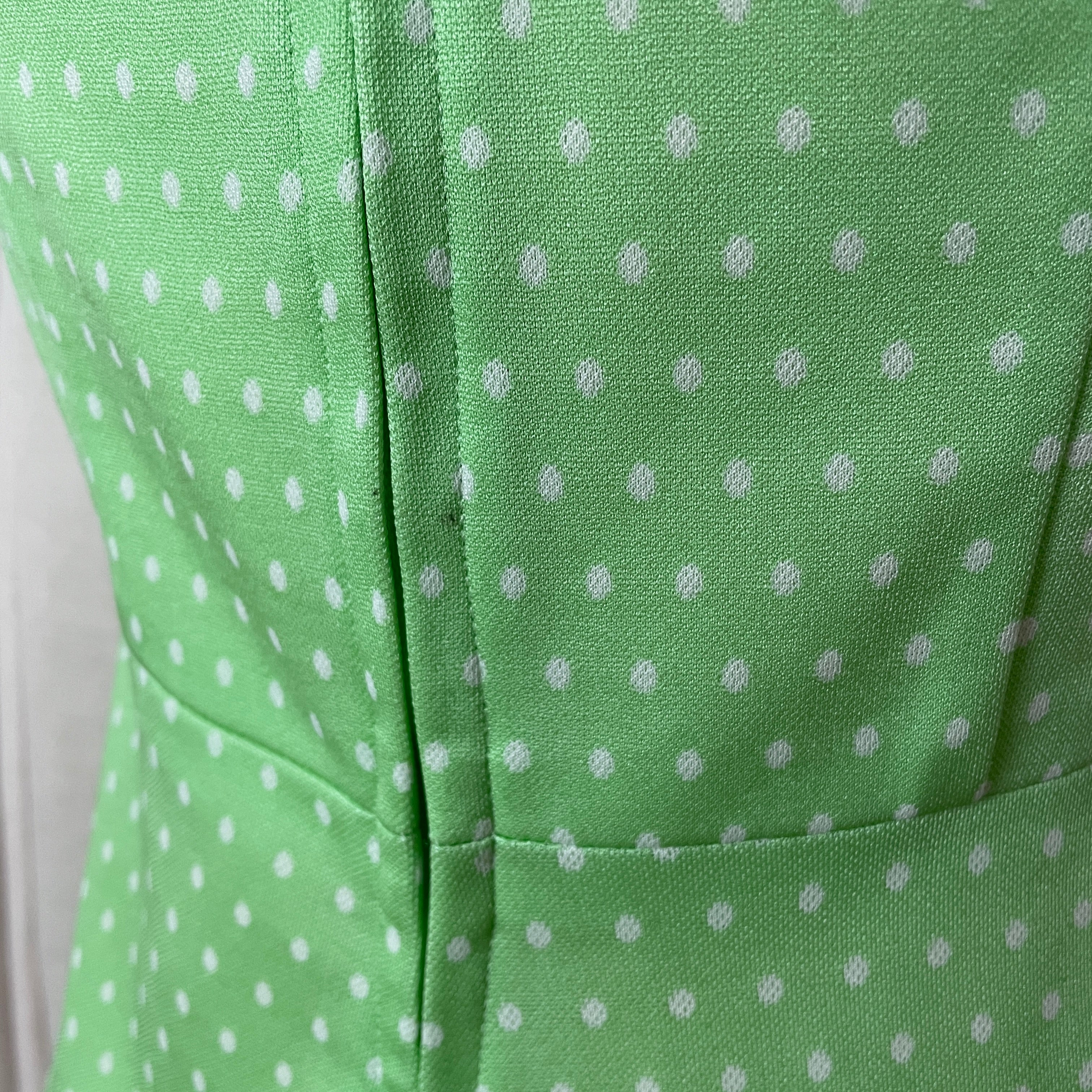 60s/70s Dress Small Green White Polka Dot A-line Circle - Image 11
