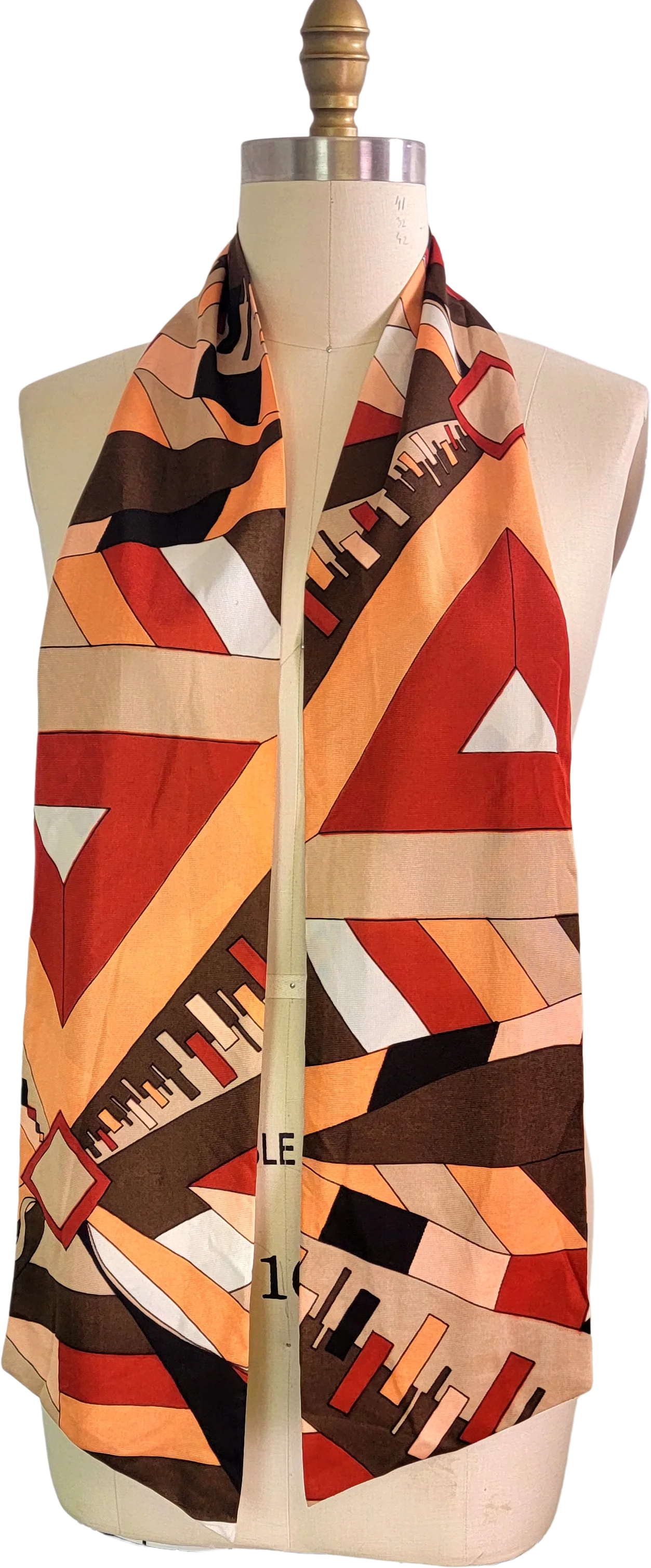 60s/70s Earthtone Orange Brown Geometrical Long Scarf Sash