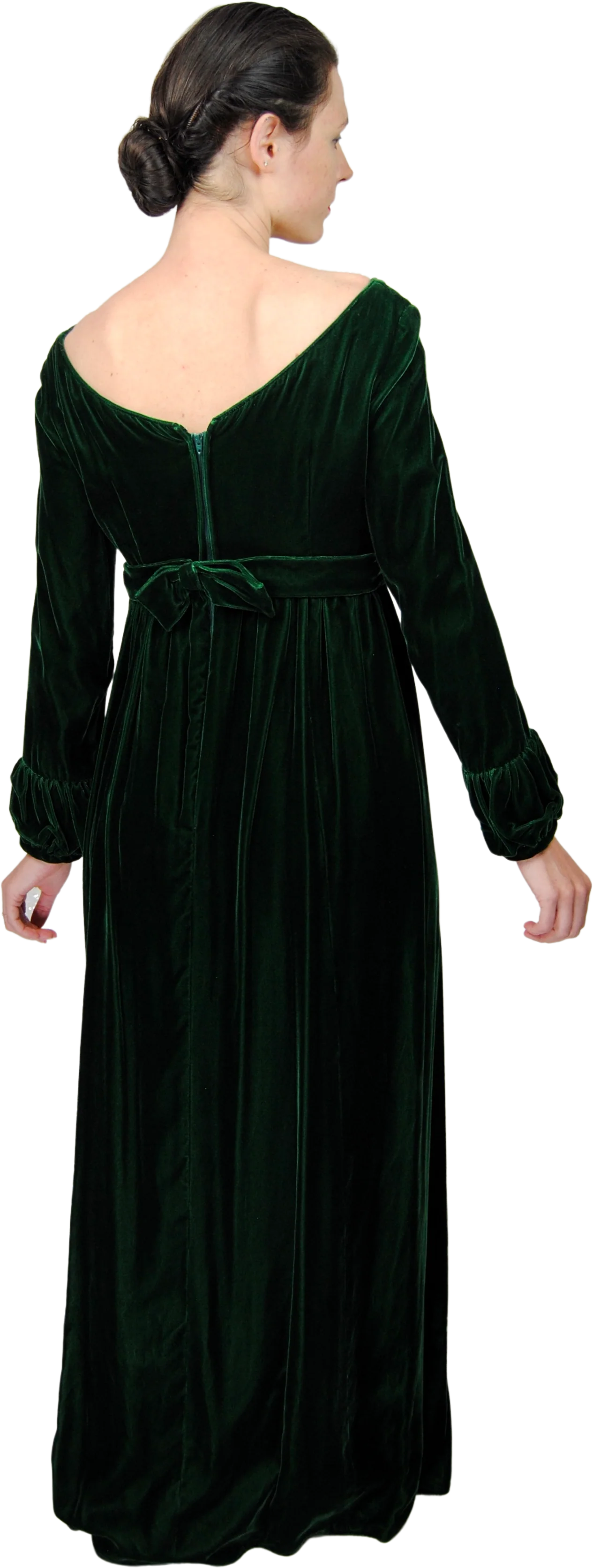 60s/70s Emerald Green Velvet Empire Waist Gown By Lorrie Deb - Image 2