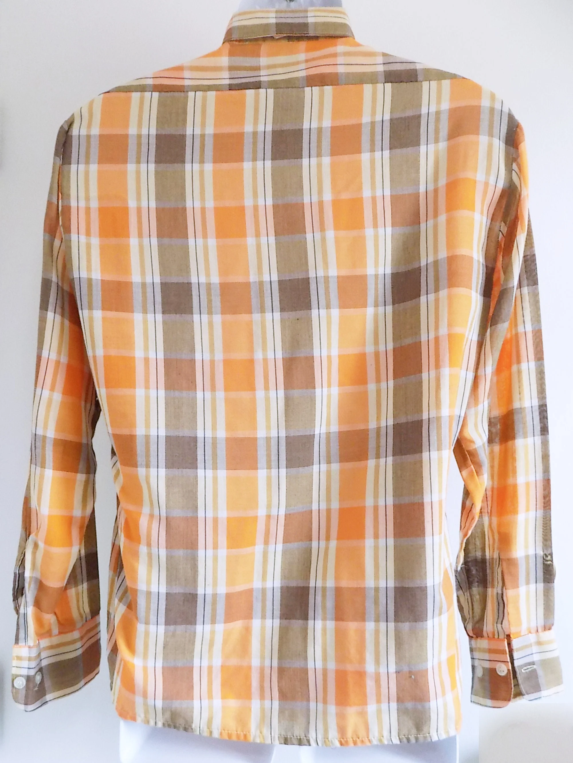 60s 70s Episode Men's Summer Plaid Shirt Western Pockets Long Sleeved S 14. 5 Collar Korea Cotton Poly Capital Mercury - Image 4