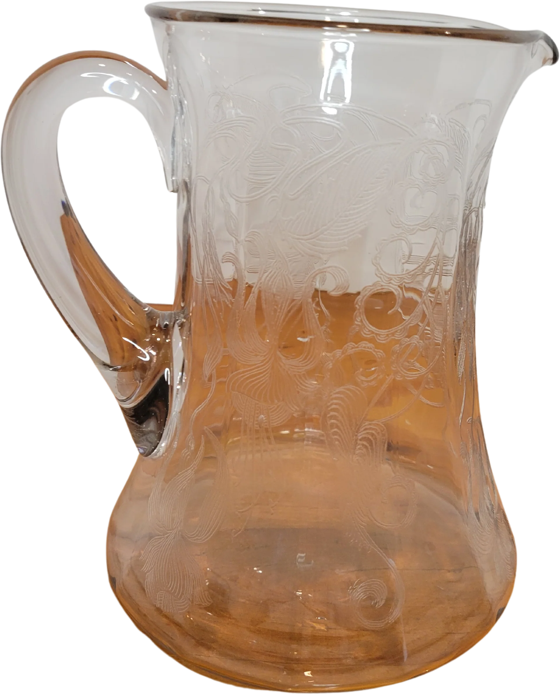 60s/70s Etched Glass Heavy Water Pitcher - Image 2